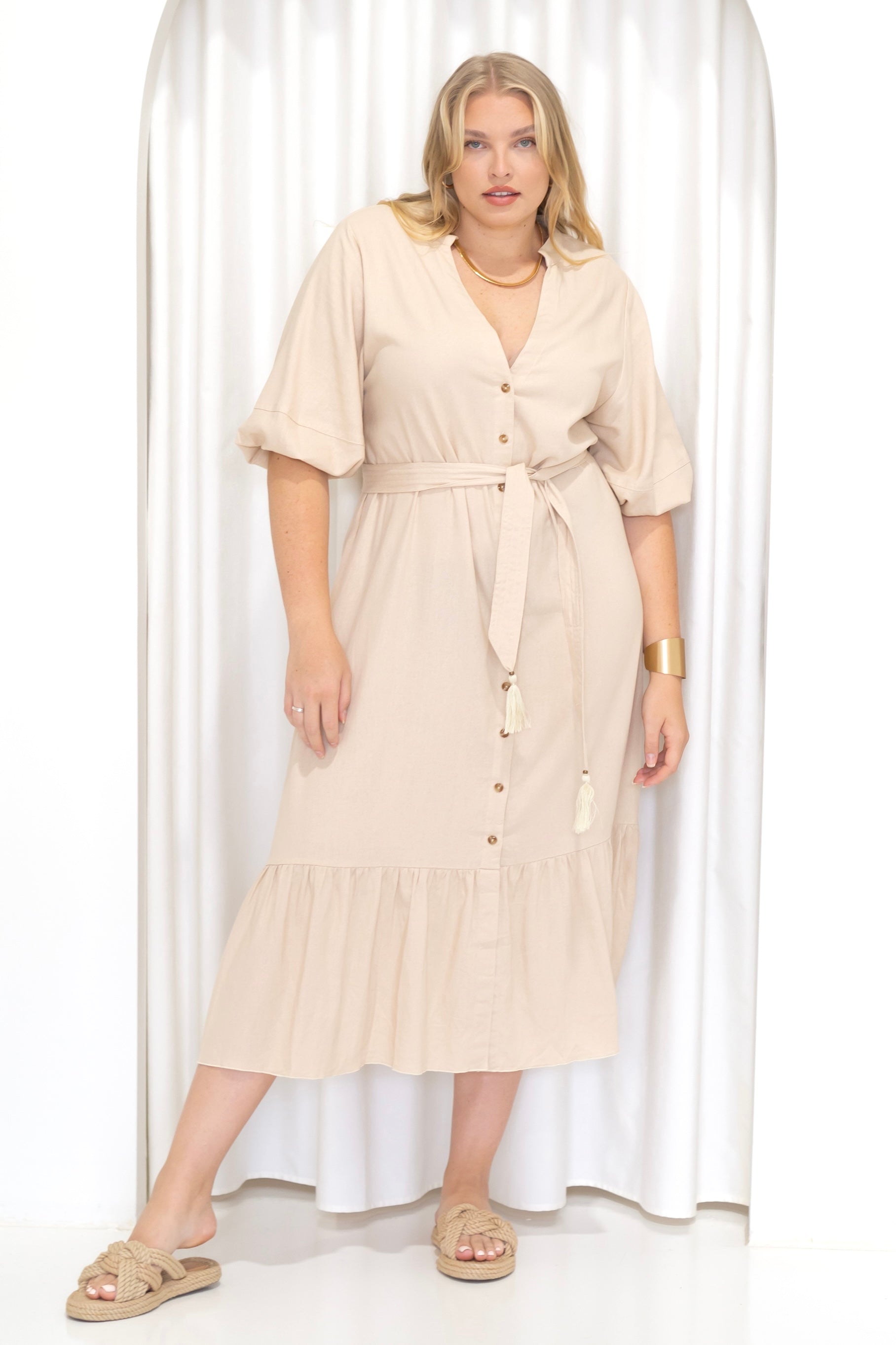 Bentley Shirt Dress MAXI | Natural Linen - Saffron Road