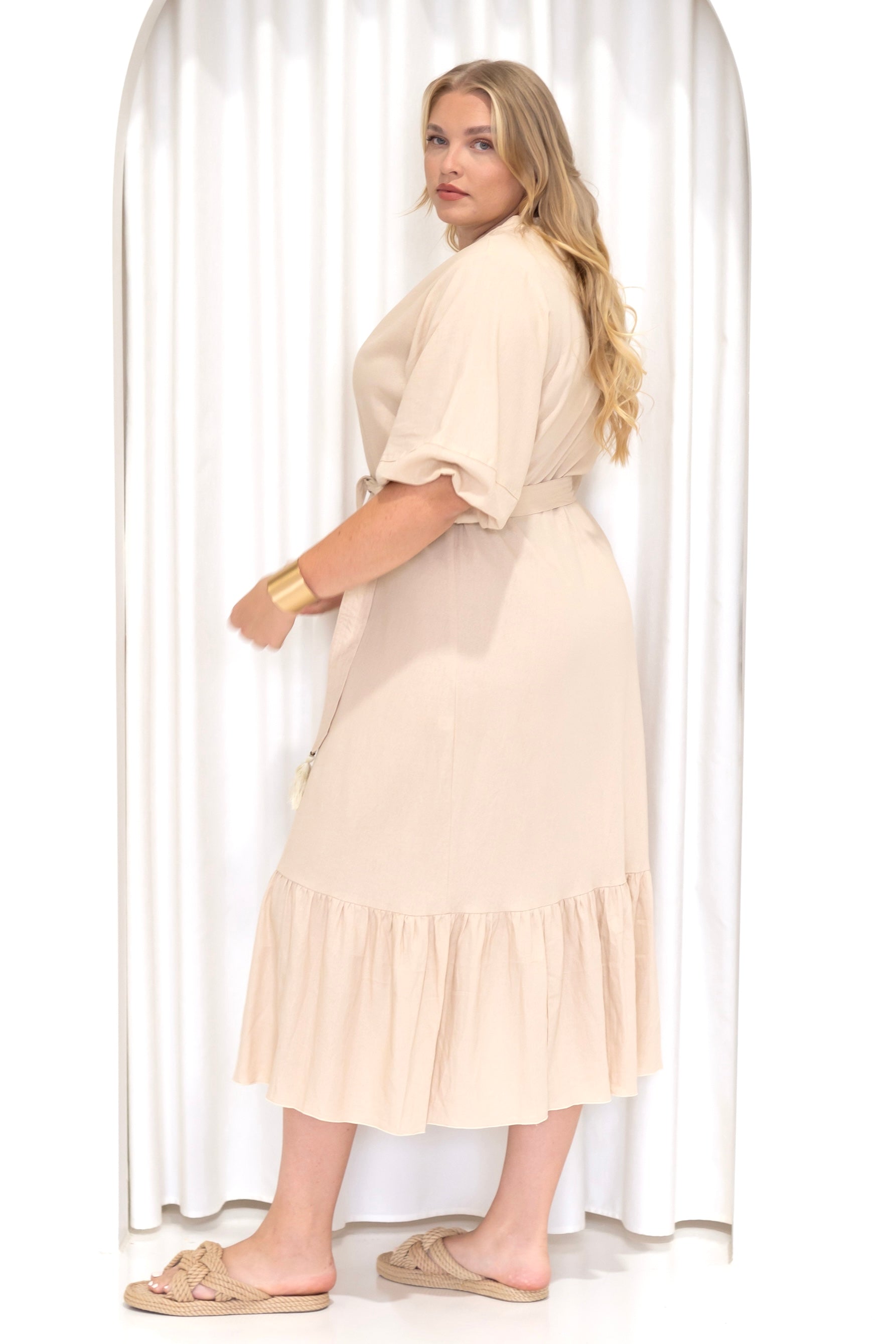 Bentley Shirt Dress MAXI | Natural Linen - Saffron Road