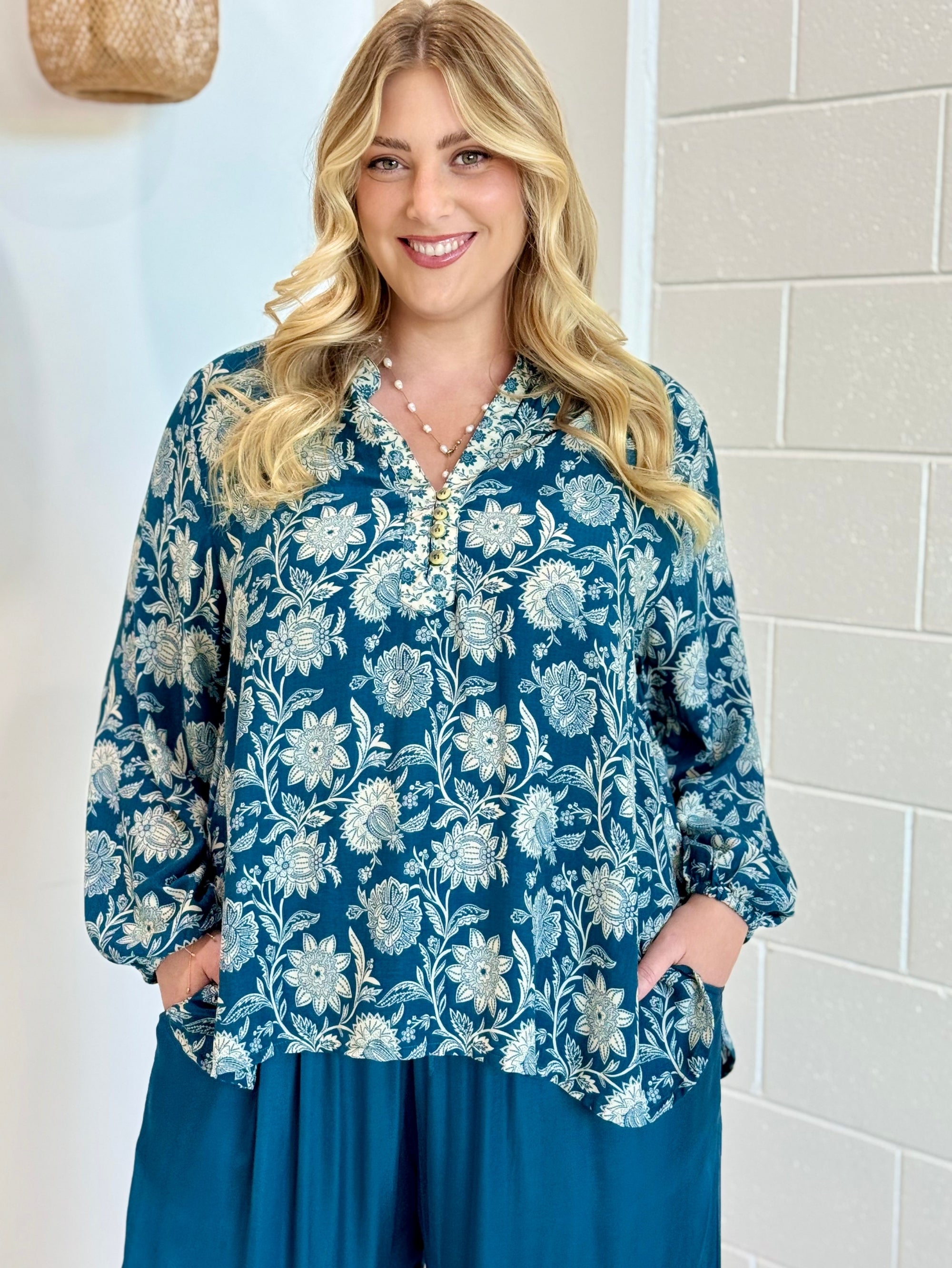 Natalya Blouse | Vintage Teal - Saffron Road