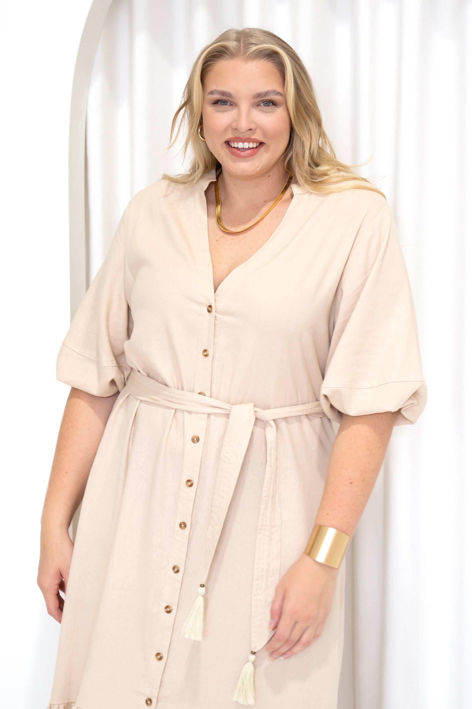 Bentley Shirt Dress MAXI | Natural Linen - Saffron Road