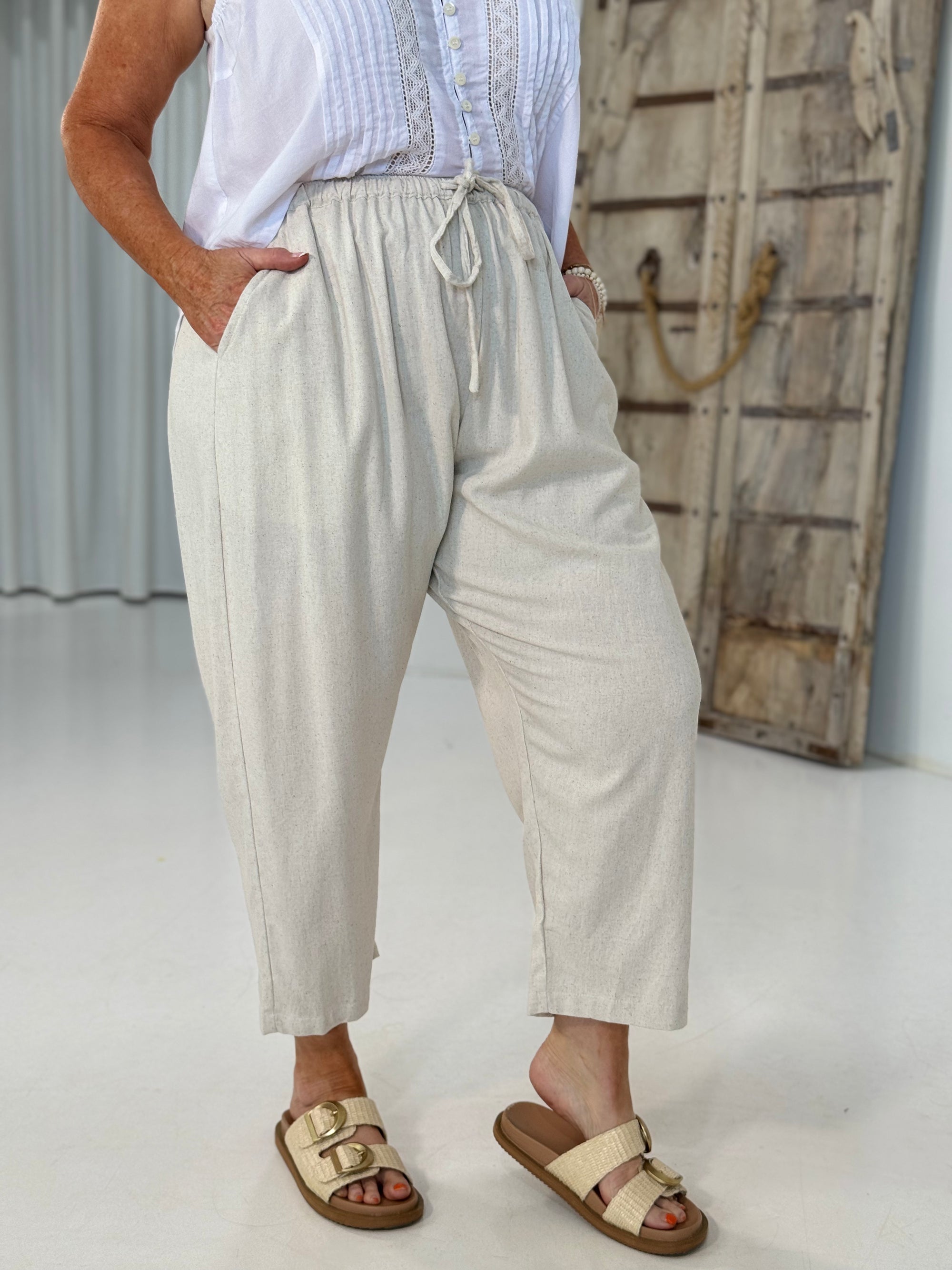 Slouch Pant | Natural | Linen Viscose - Saffron Road