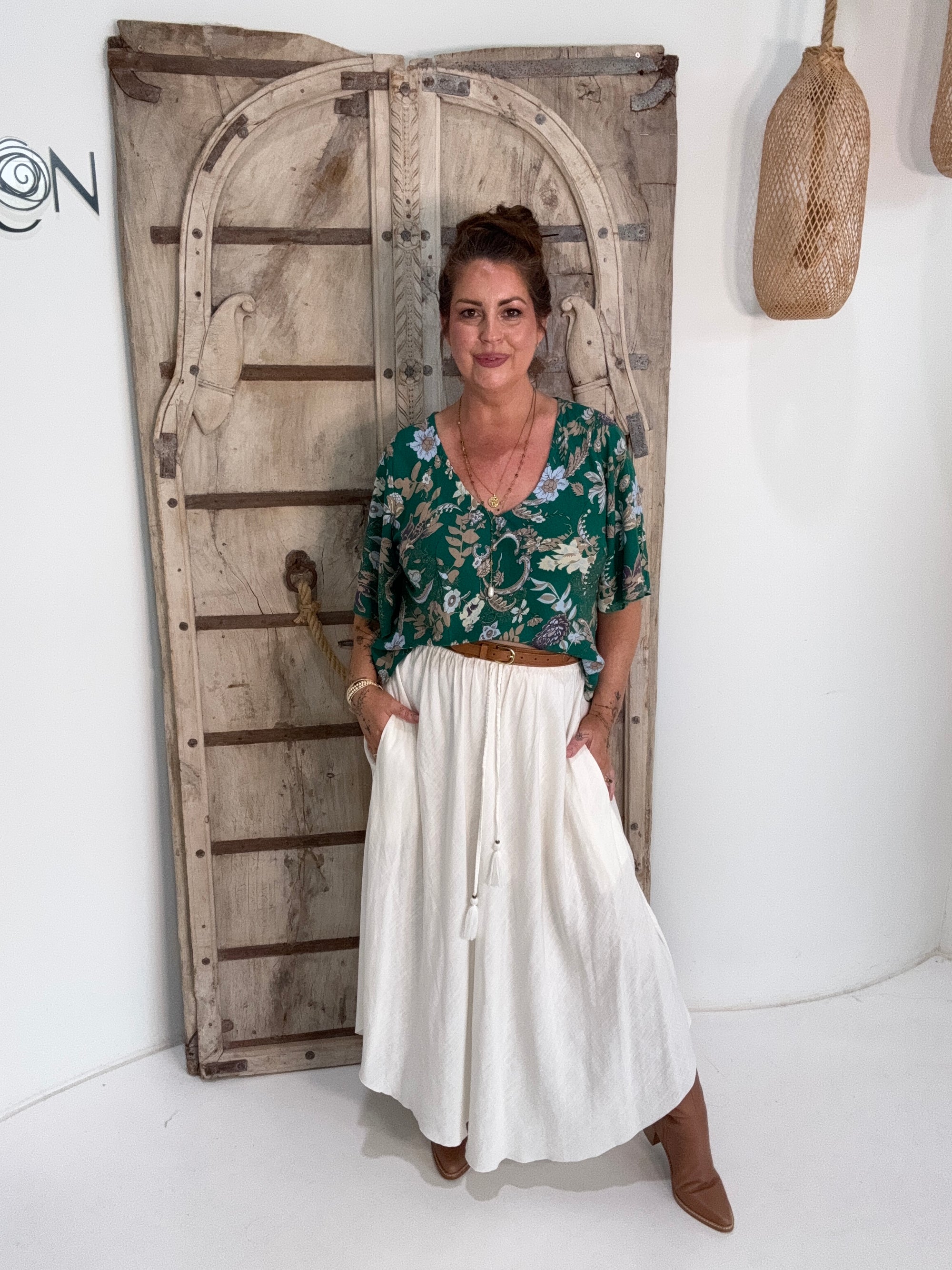Viv Top (with sleeves) | Midnight Garden Green - Saffron Road