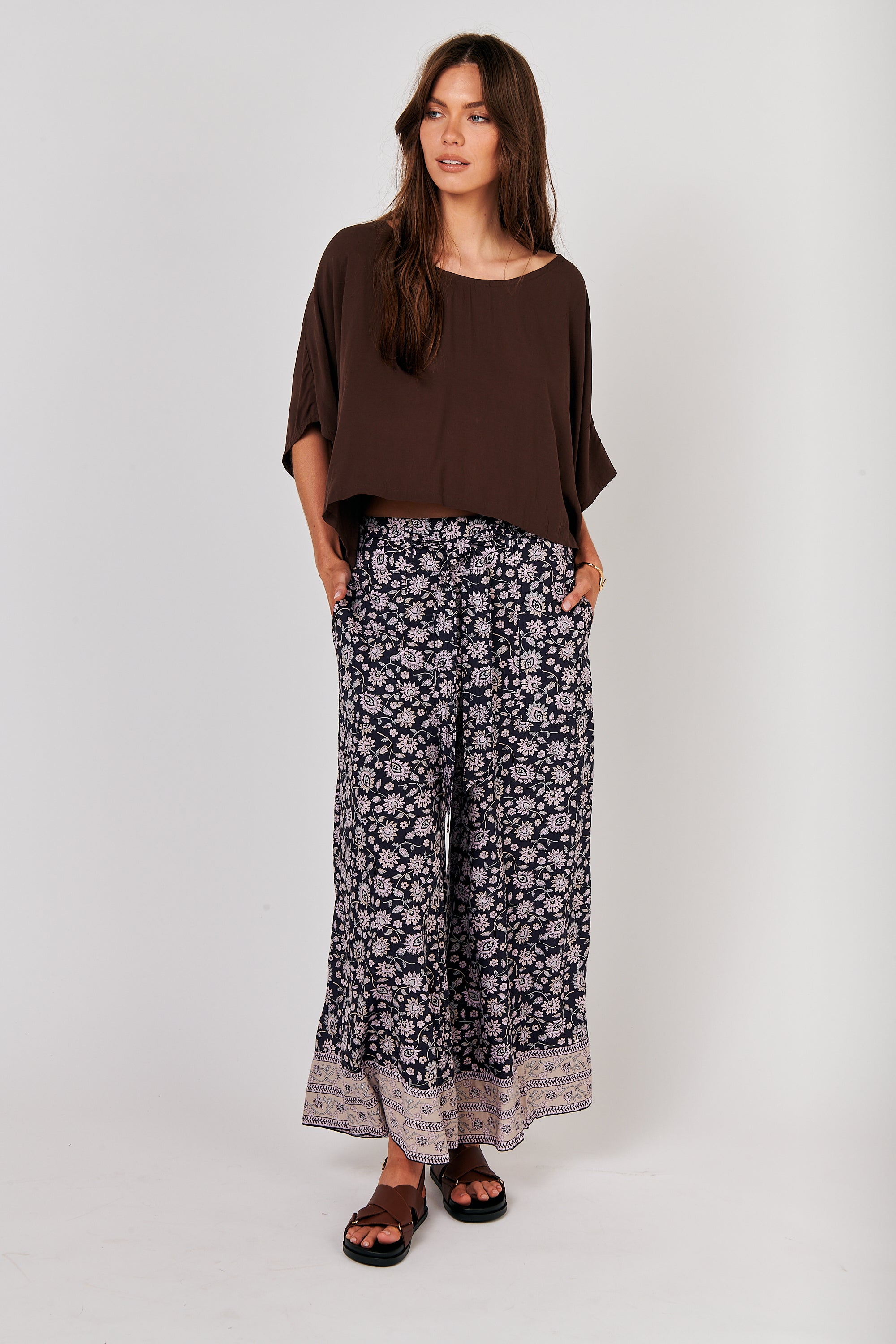 Wide Leg Lounge Pants (Extra Long) | Midnight Flower - Saffron Road