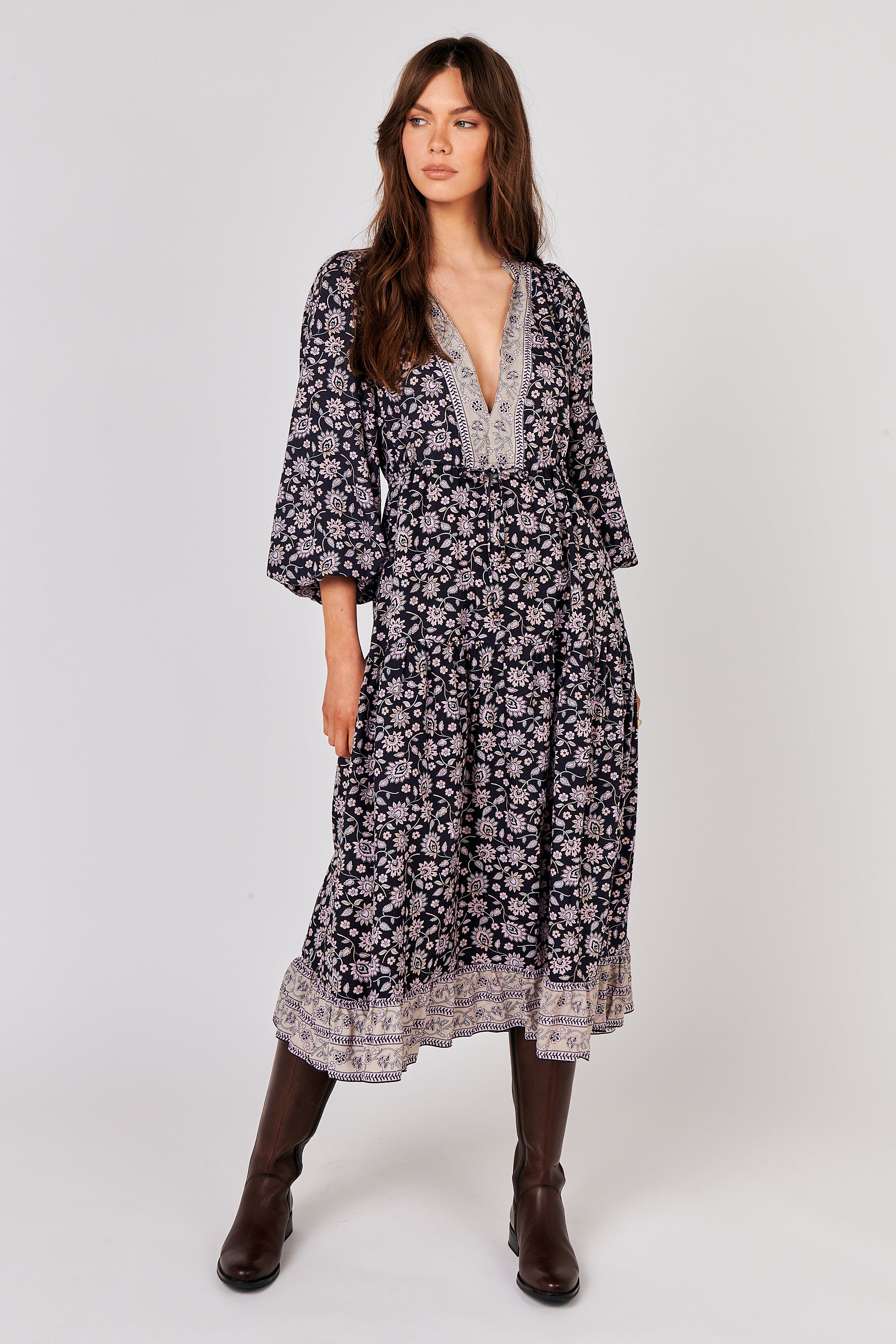 Luna Dress MAXI | Midnight Flower - Saffron Road