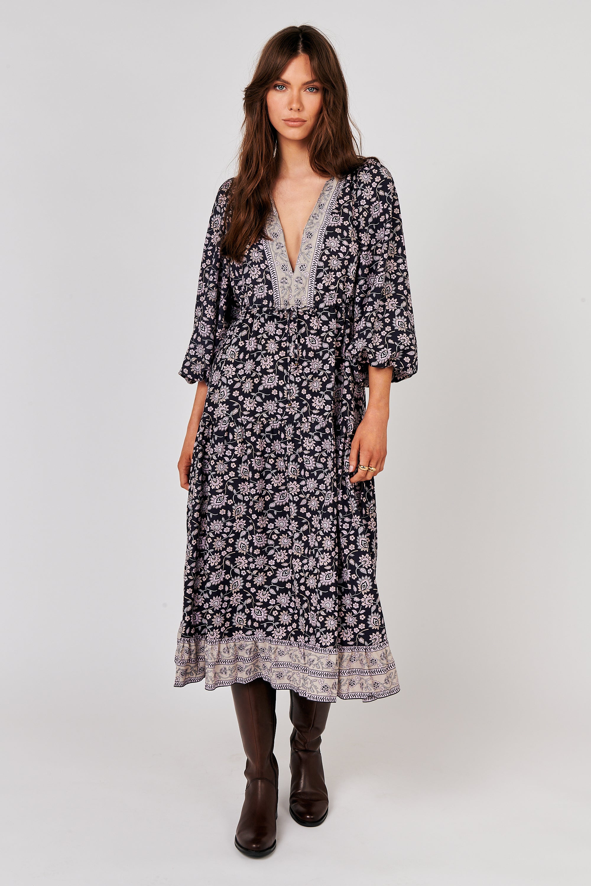 Luna Dress MAXI | Midnight Flower - Saffron Road