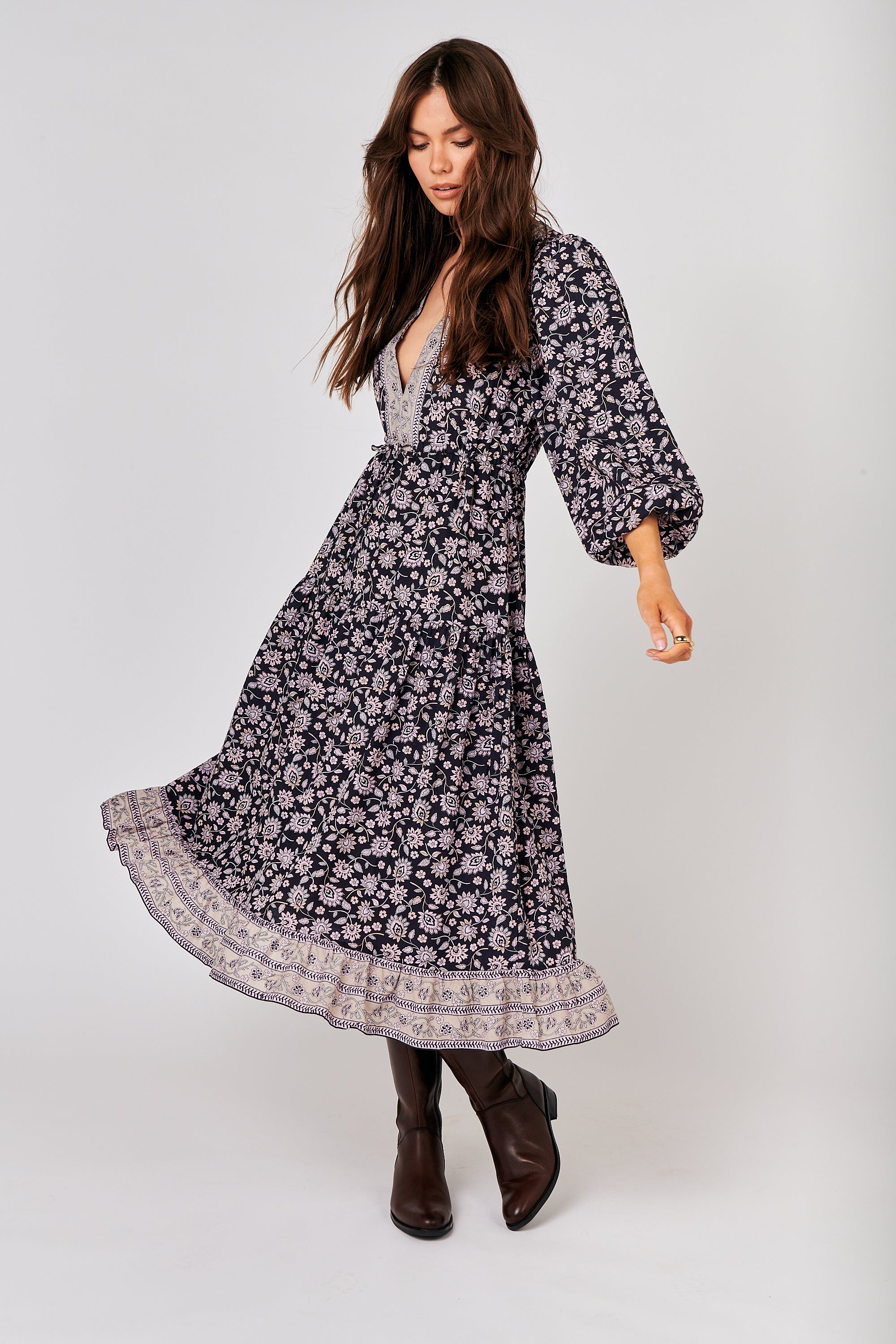 Luna Dress MAXI | Midnight Flower - Saffron Road