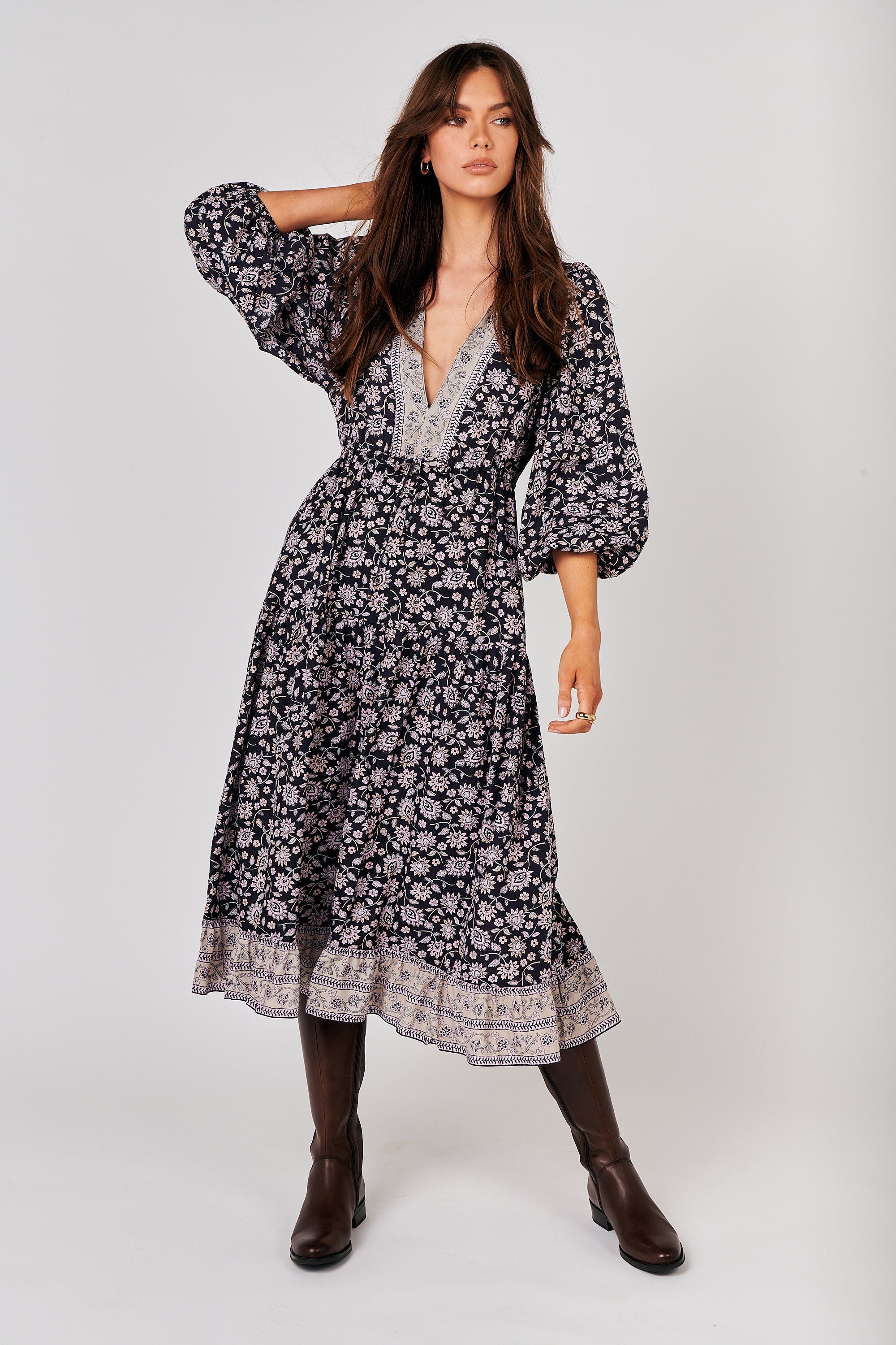 Luna Dress MAXI | Midnight Flower - Saffron Road