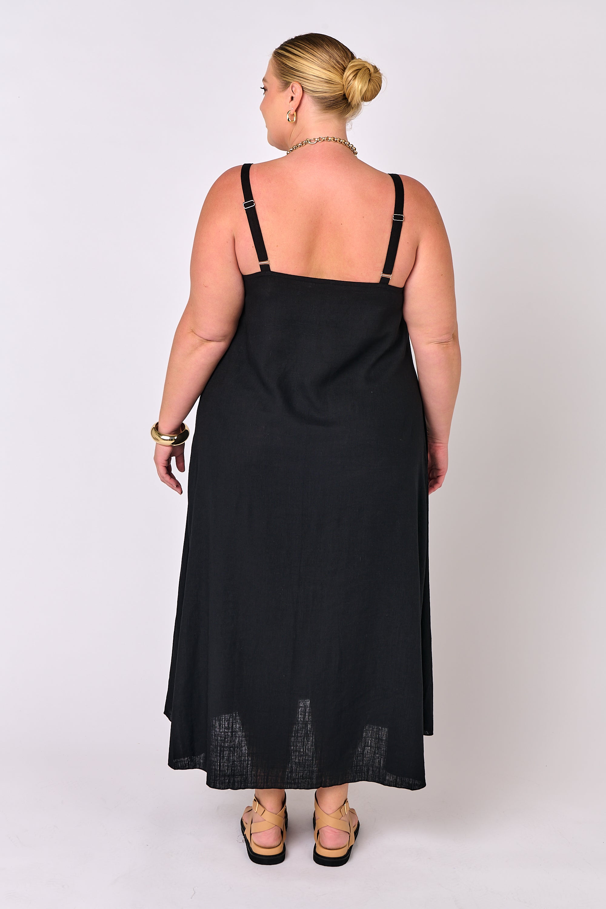 A-line Slip Dress | Black | Viscose Linen - Saffron Road