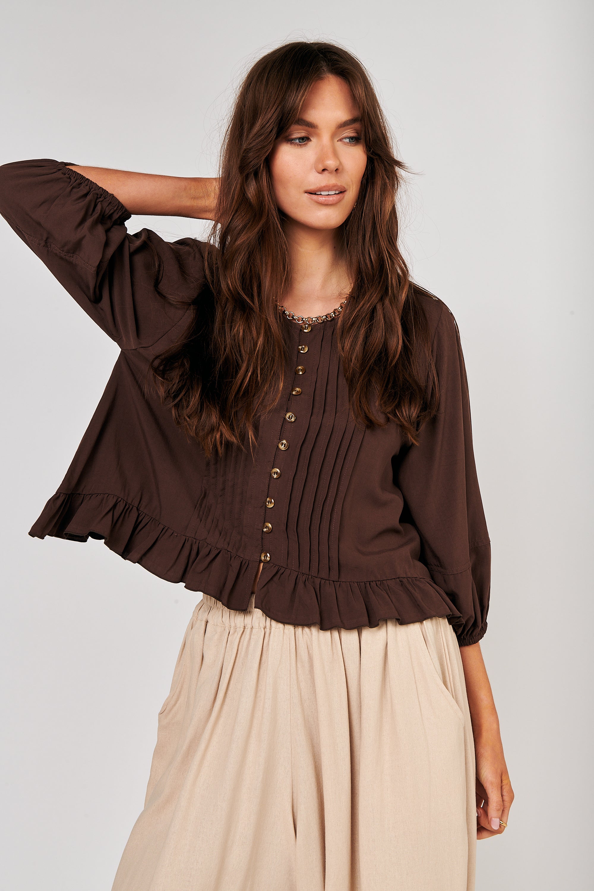 Lily Rose Top (Long Sleeve)| Chocolate - Saffron Road