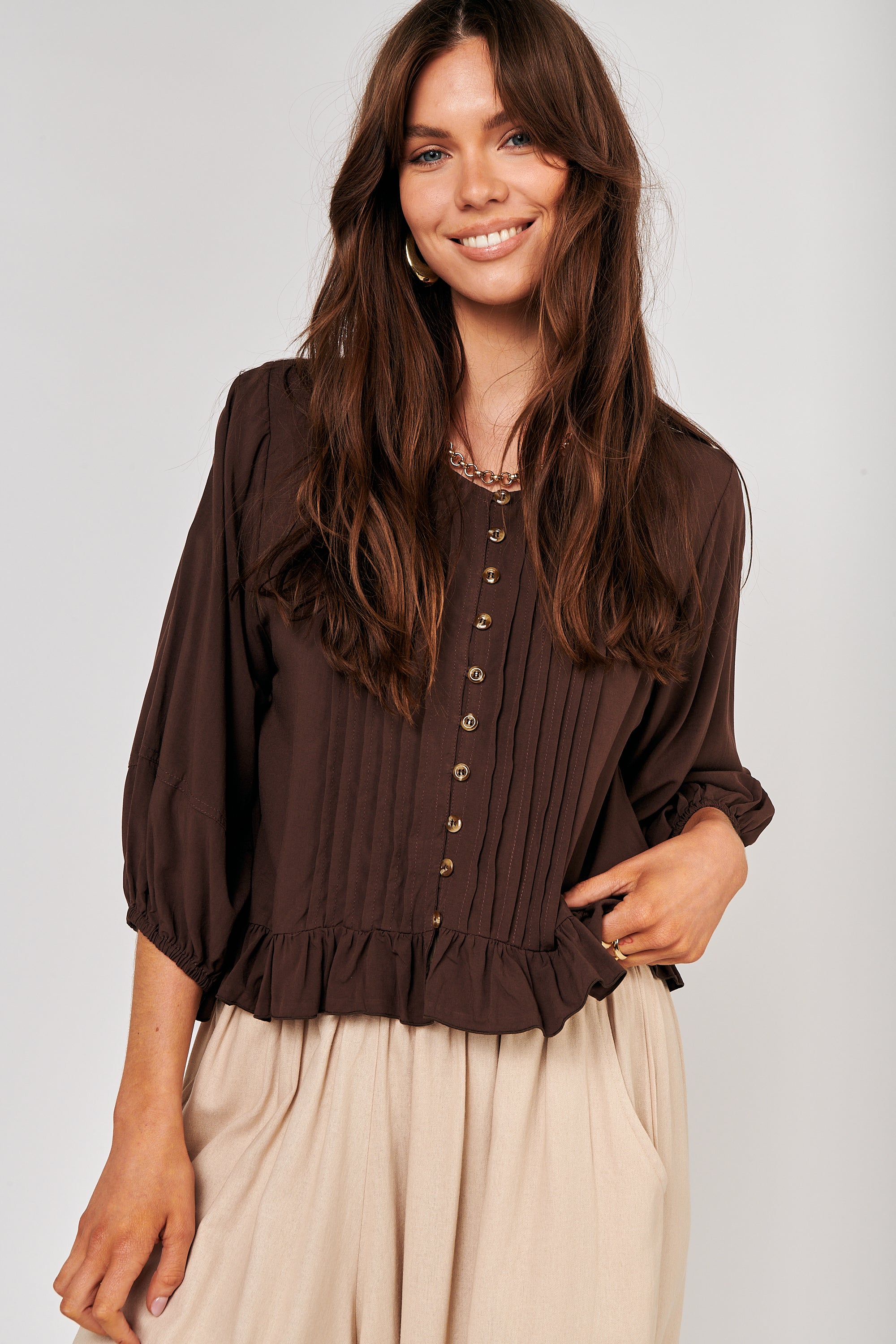 Lily Rose Top (Long Sleeve)| Chocolate - Saffron Road