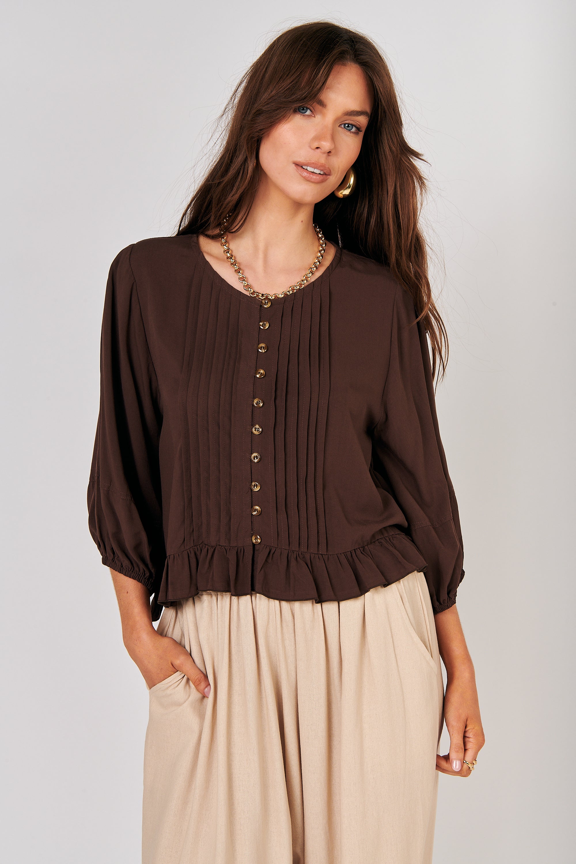 Lily Rose Top (Long Sleeve)| Chocolate - Saffron Road
