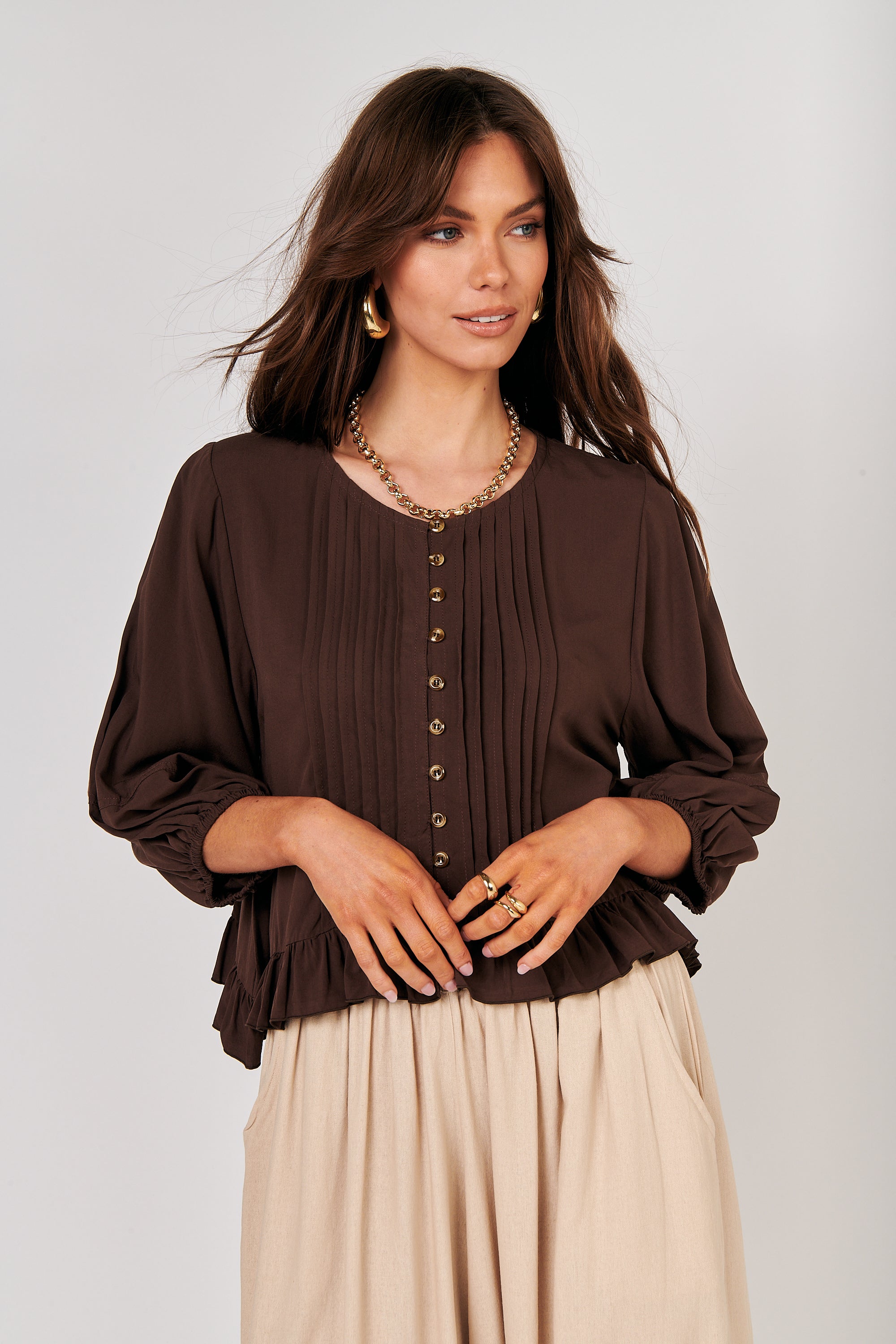 Lily Rose Top (Long Sleeve)| Chocolate - Saffron Road