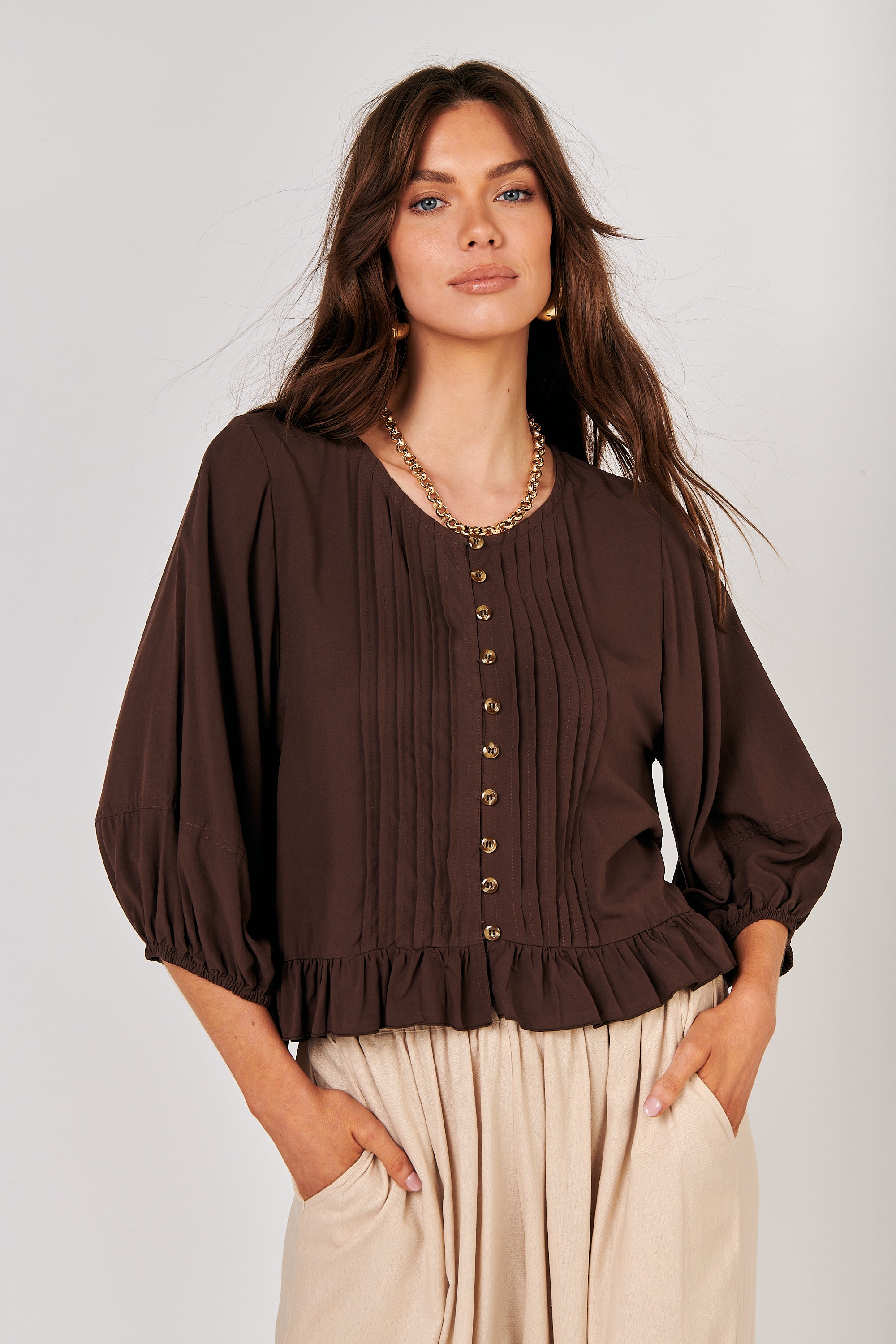 Lily Rose Top (Long Sleeve)| Chocolate - Saffron Road