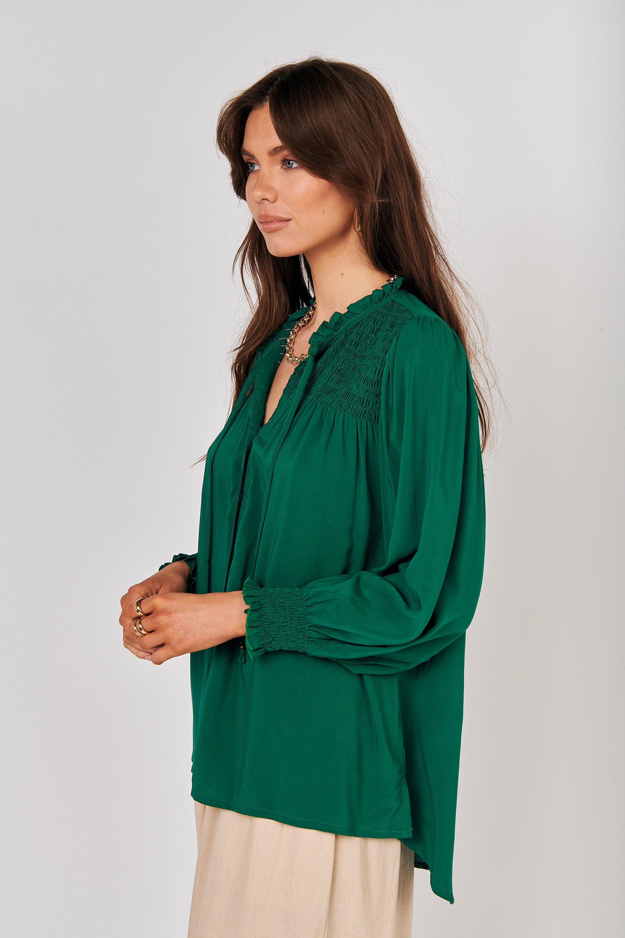 Freddie Blouse (Long Sleeve) | Forest Green - Saffron Road
