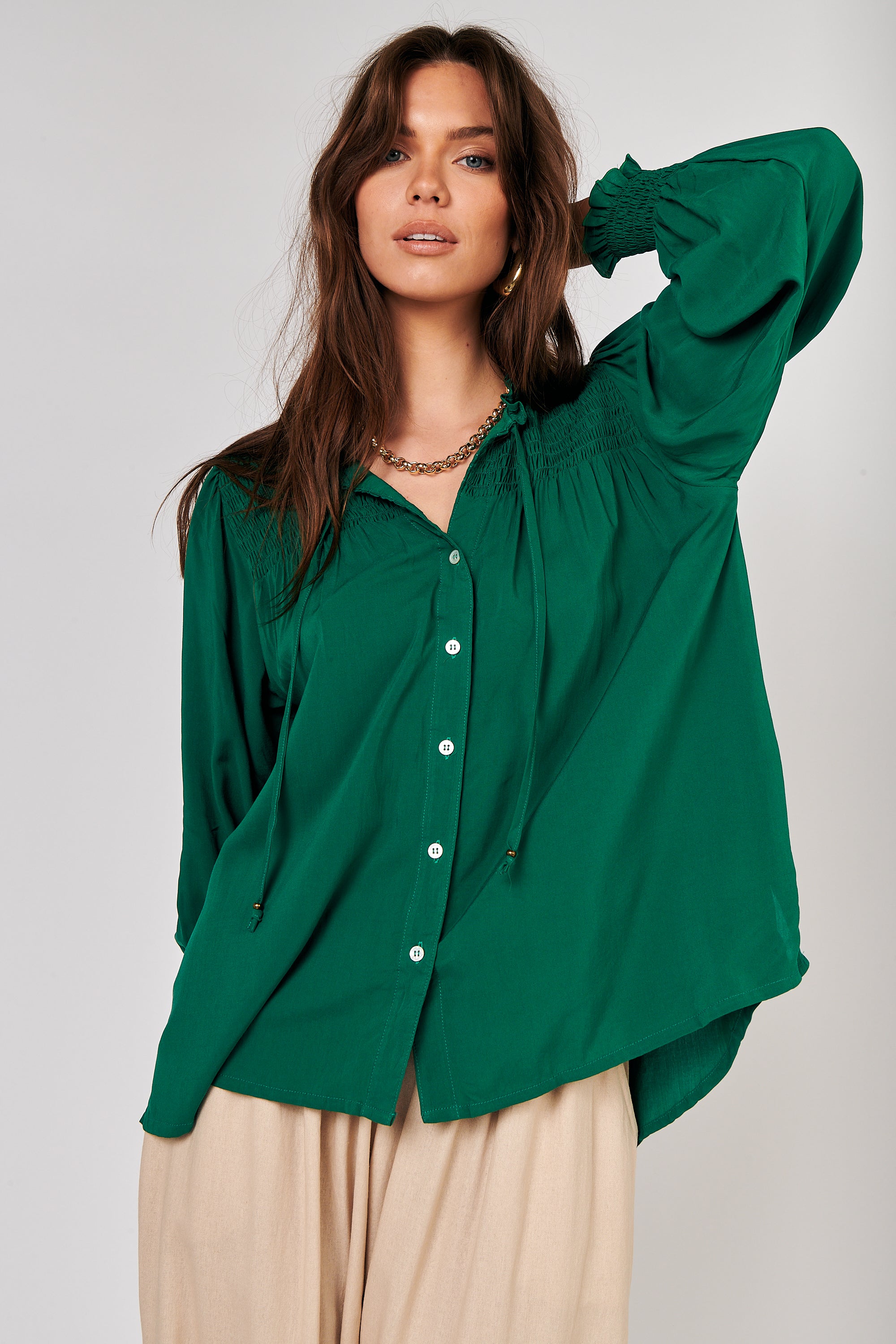 Freddie Blouse (Long Sleeve) | Forest Green - Saffron Road