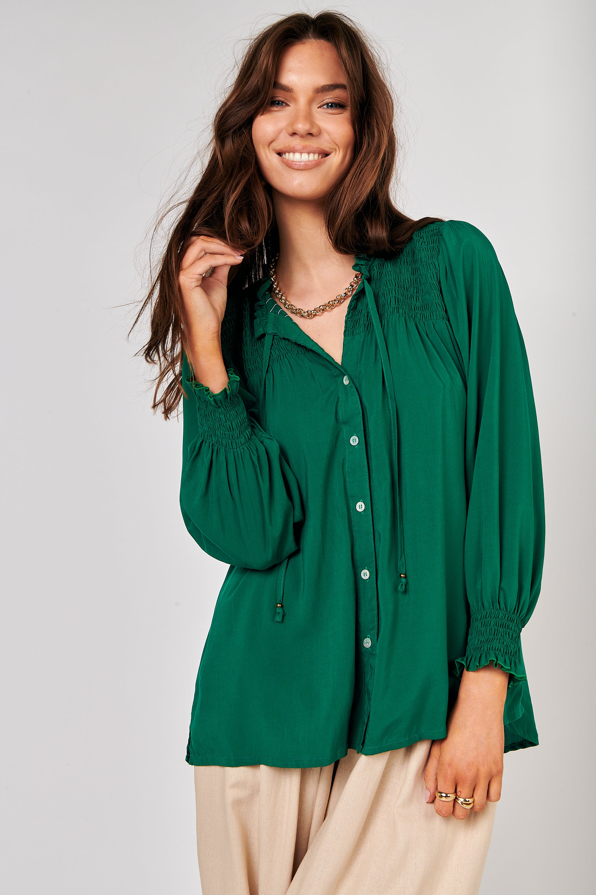 Freddie Blouse (Long Sleeve) | Forest Green - Saffron Road
