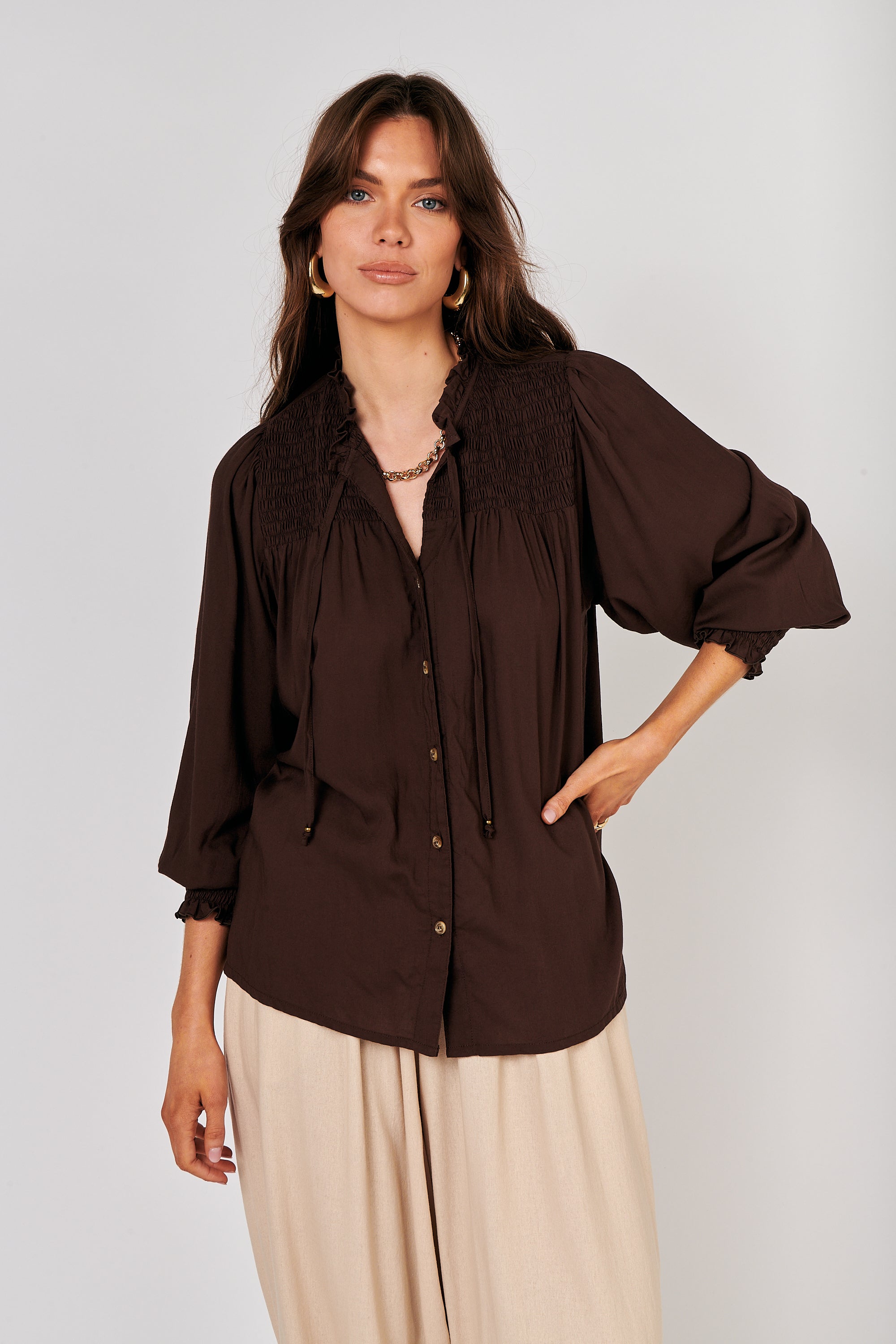 Freddie Blouse (Long Sleeve) | Chocolate - Saffron Road