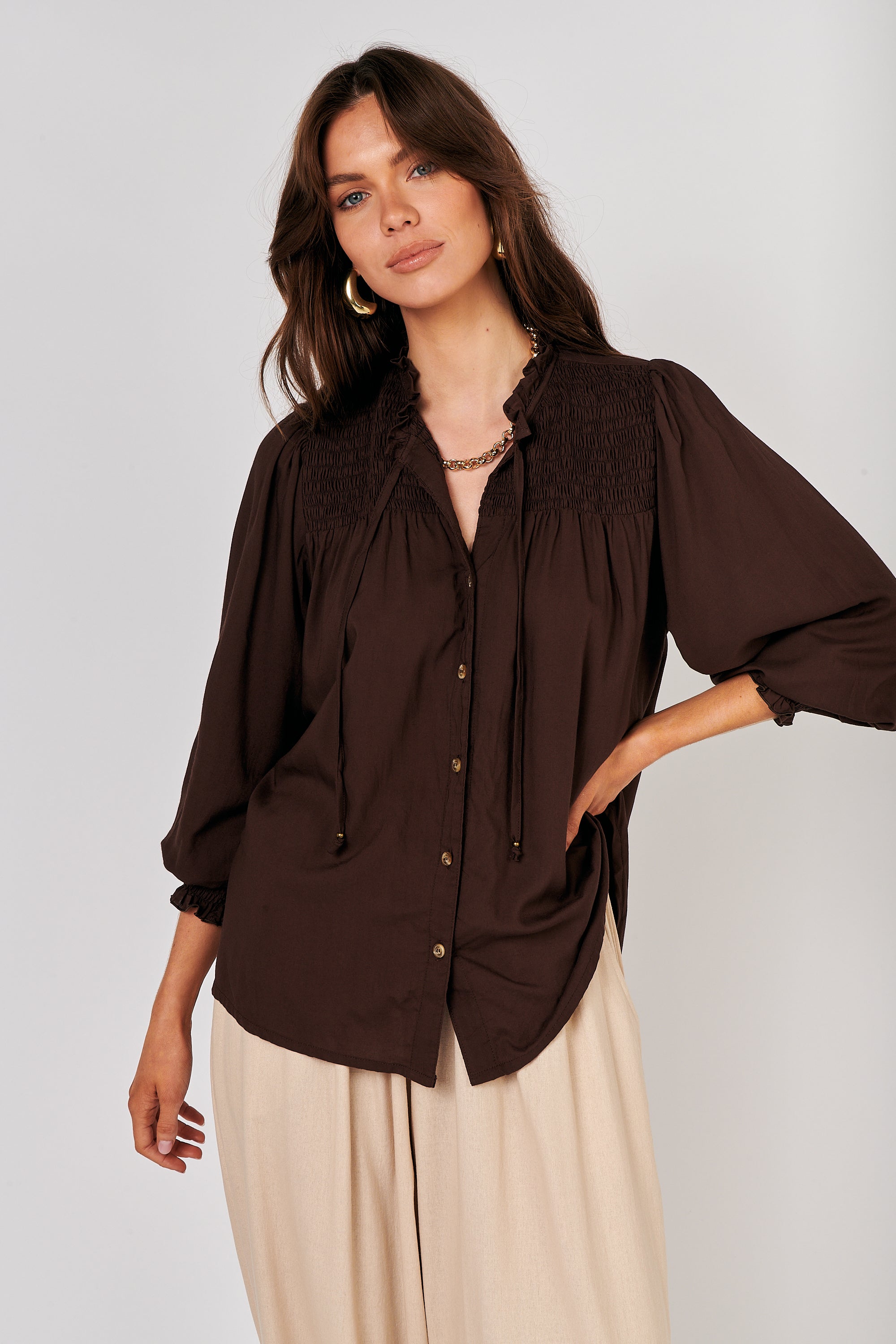 Freddie Blouse (Long Sleeve) | Chocolate - Saffron Road
