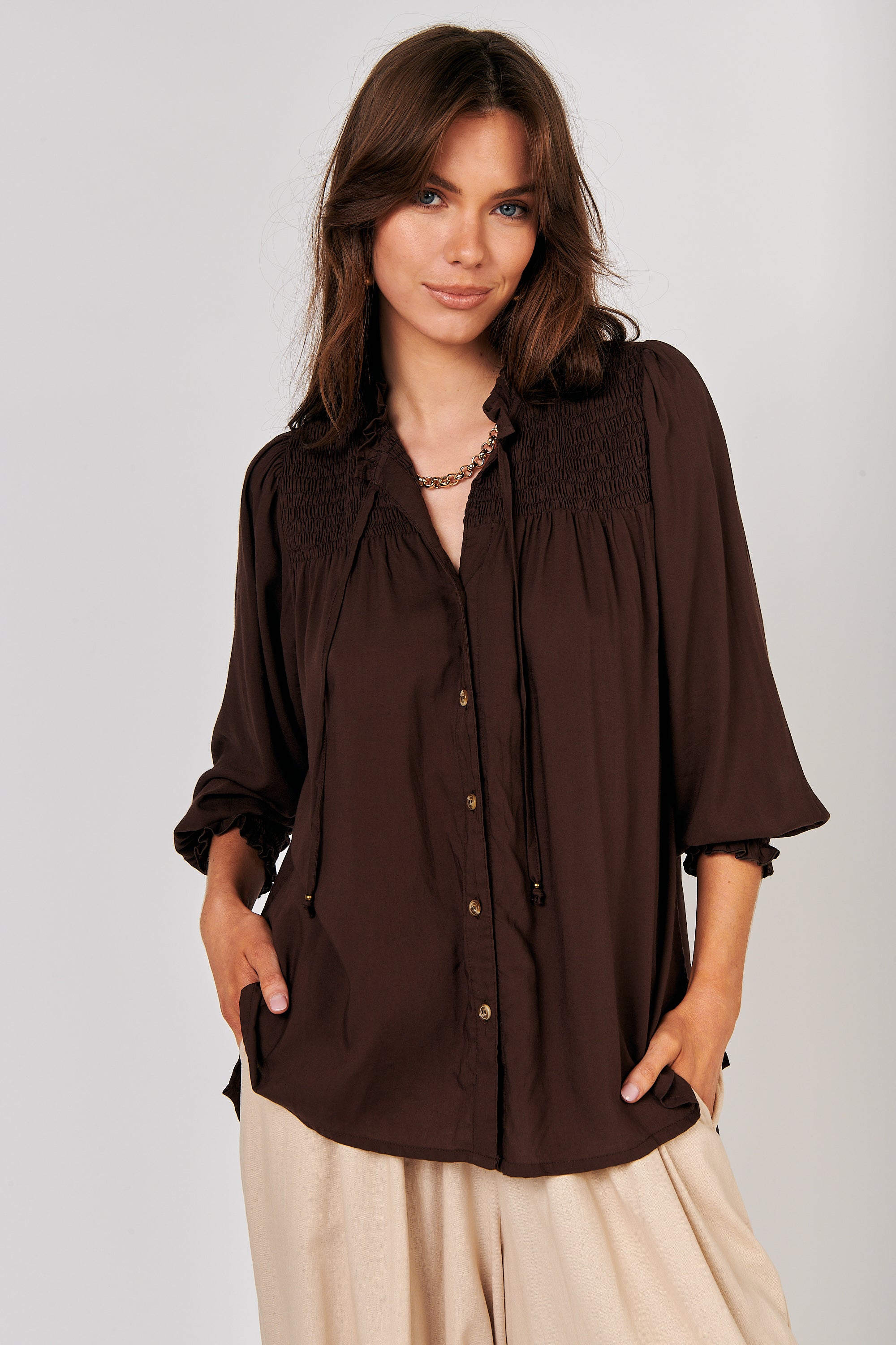 Freddie Blouse (Long Sleeve) | Chocolate - Saffron Road