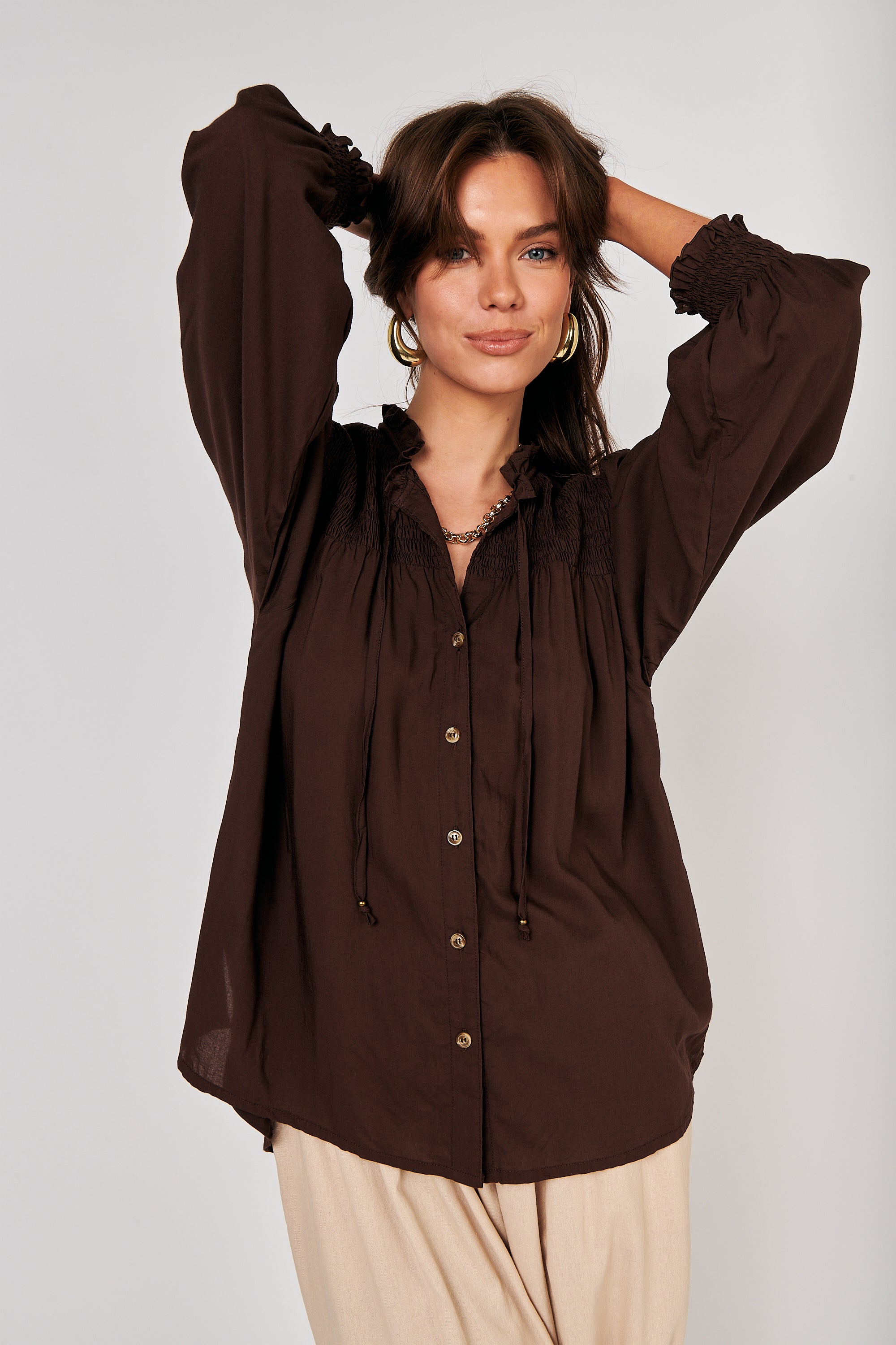 Freddie Blouse (Long Sleeve) | Chocolate - Saffron Road