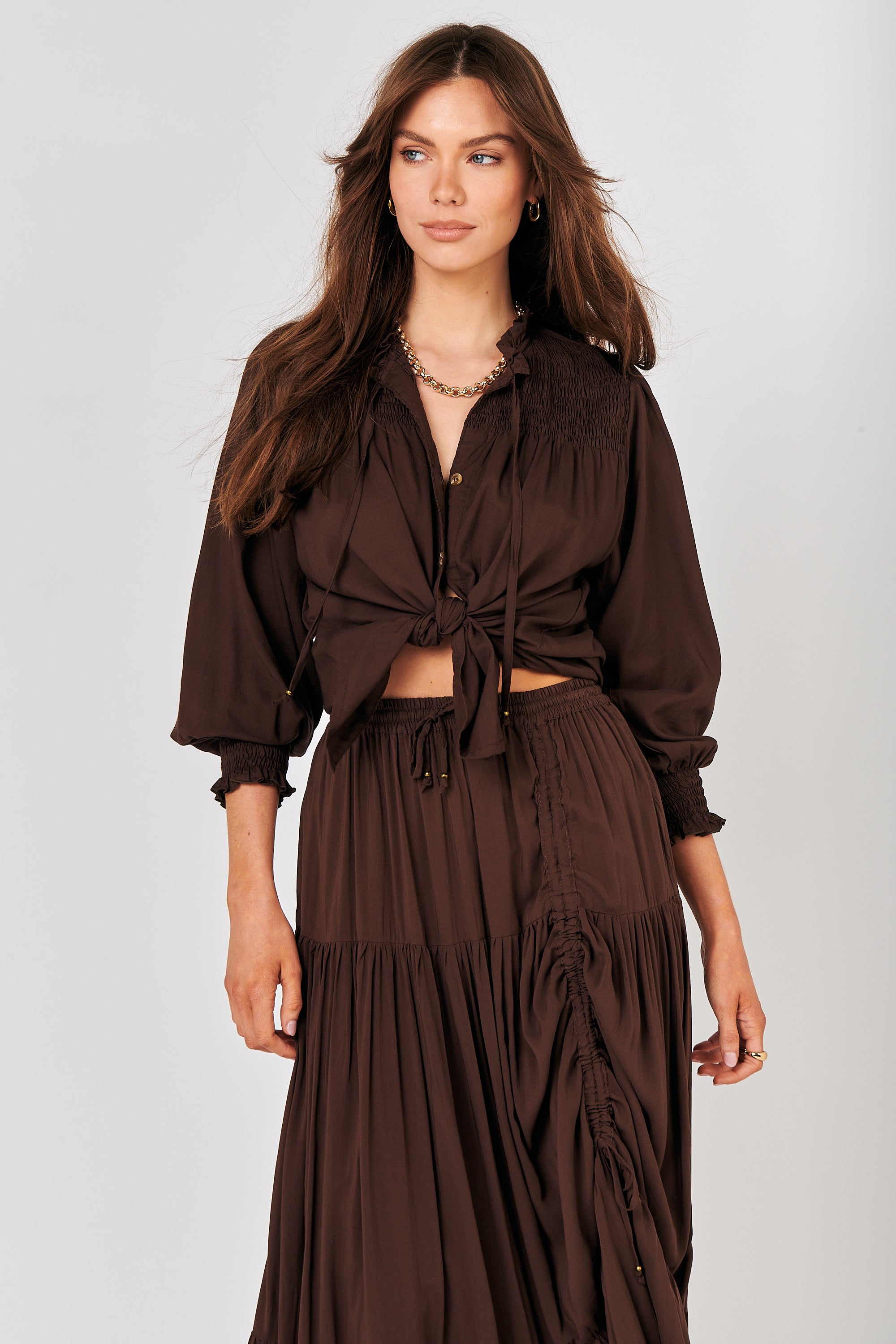 Freddie Blouse (Long Sleeve) | Chocolate - Saffron Road