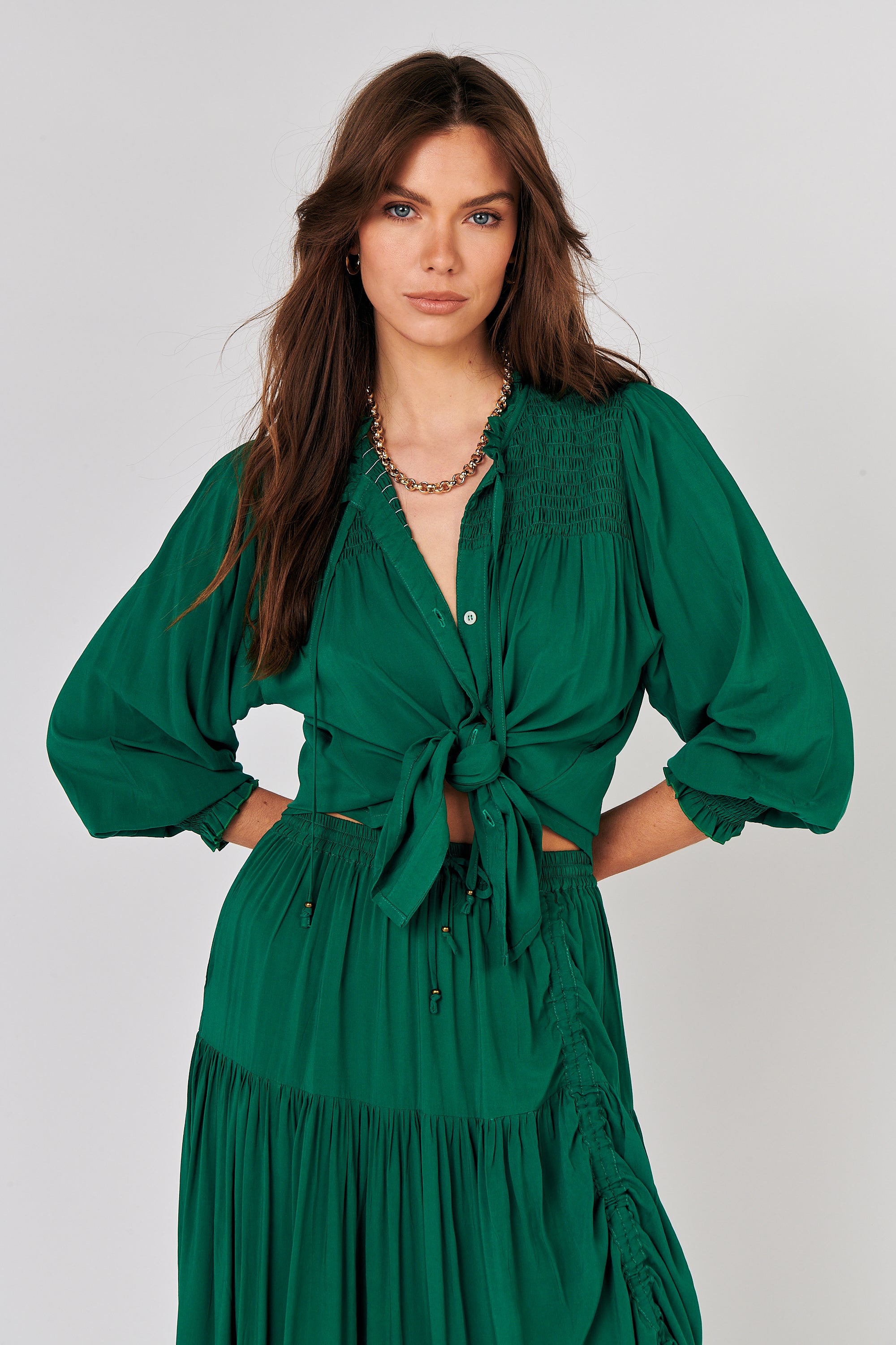 Freddie Blouse (Long Sleeve) | Forest Green - Saffron Road