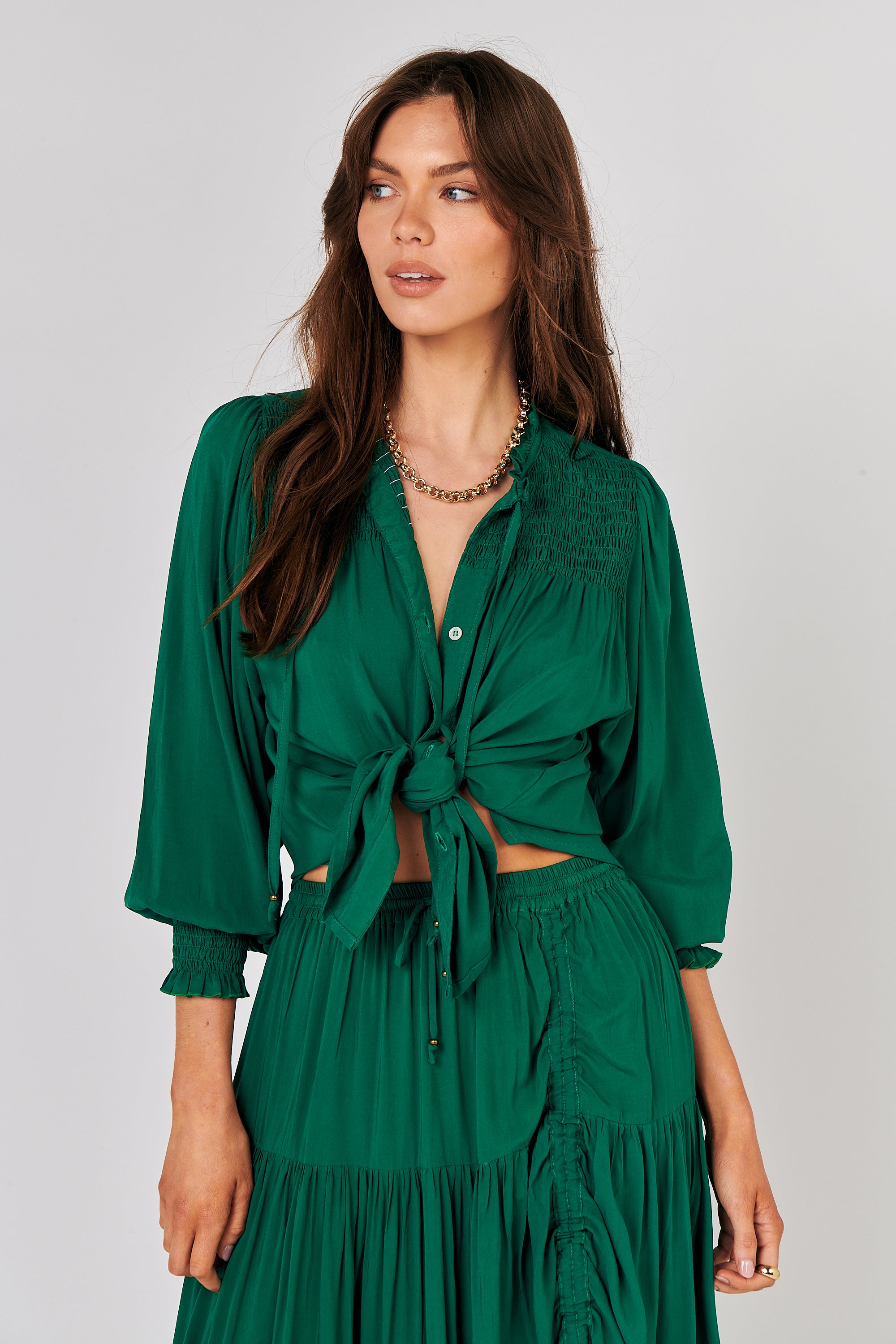 Freddie Blouse (Long Sleeve) | Forest Green - Saffron Road