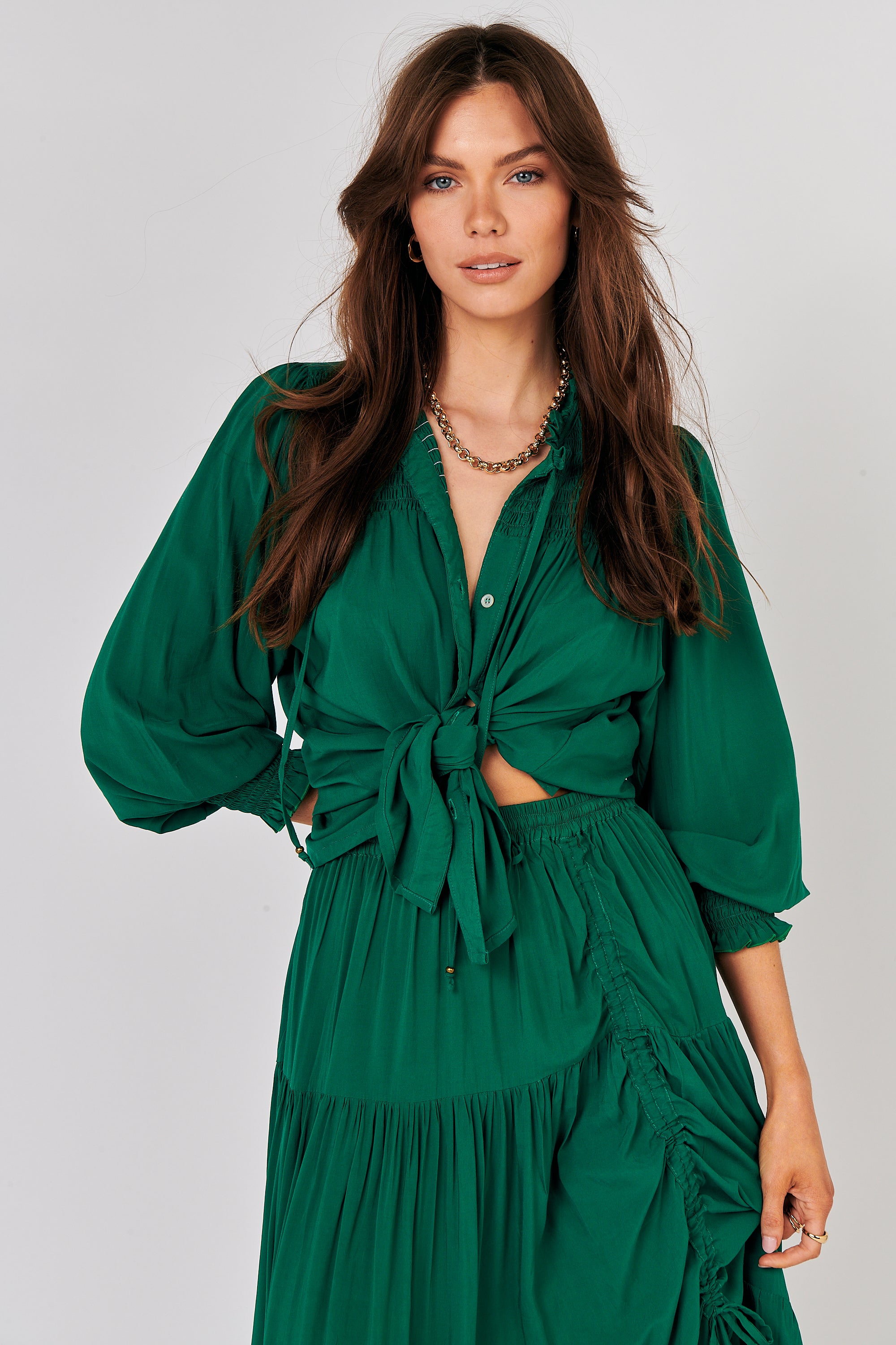Freddie Blouse (Long Sleeve) | Forest Green - Saffron Road