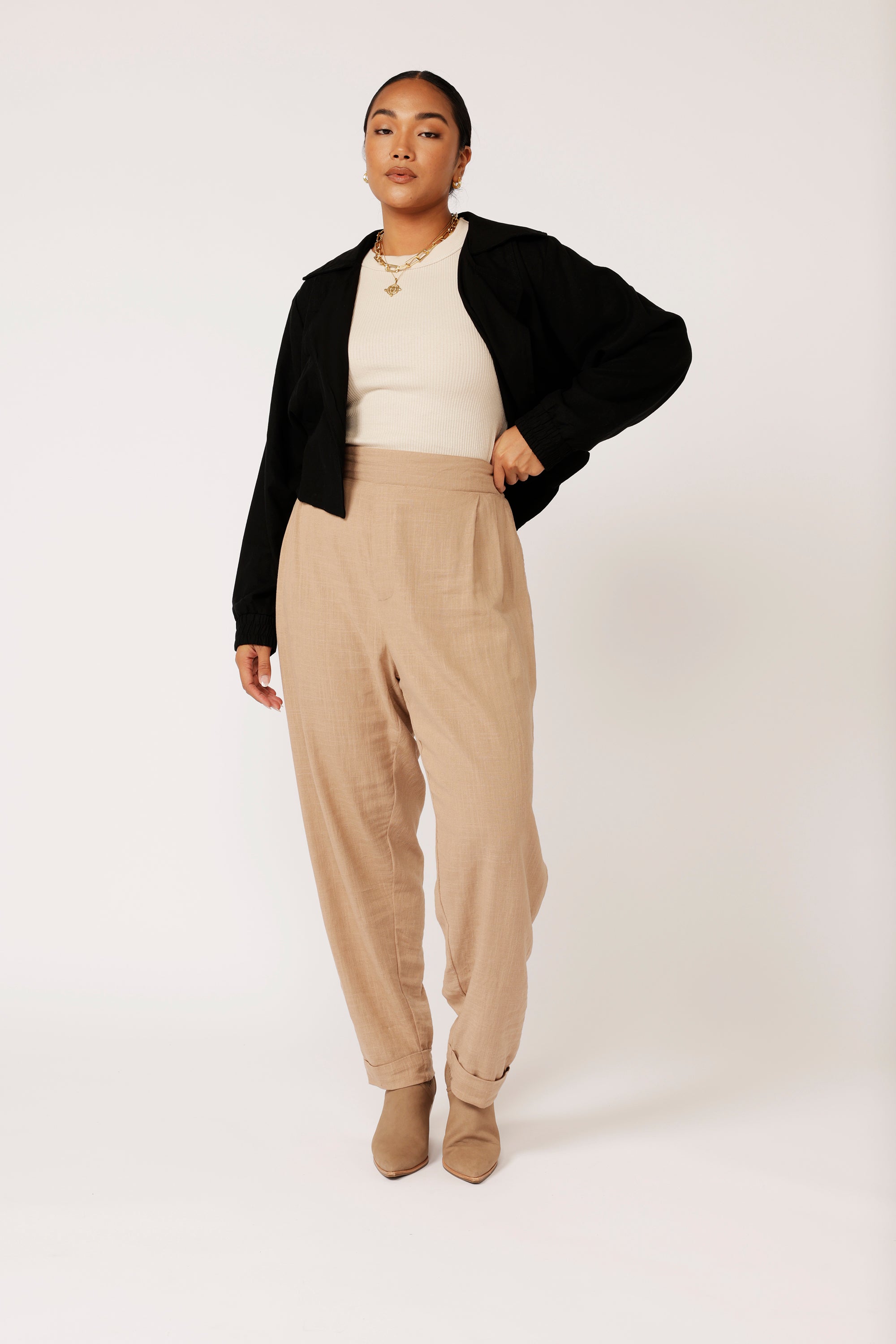 Biker Jacket | Black Linen - Saffron Road
