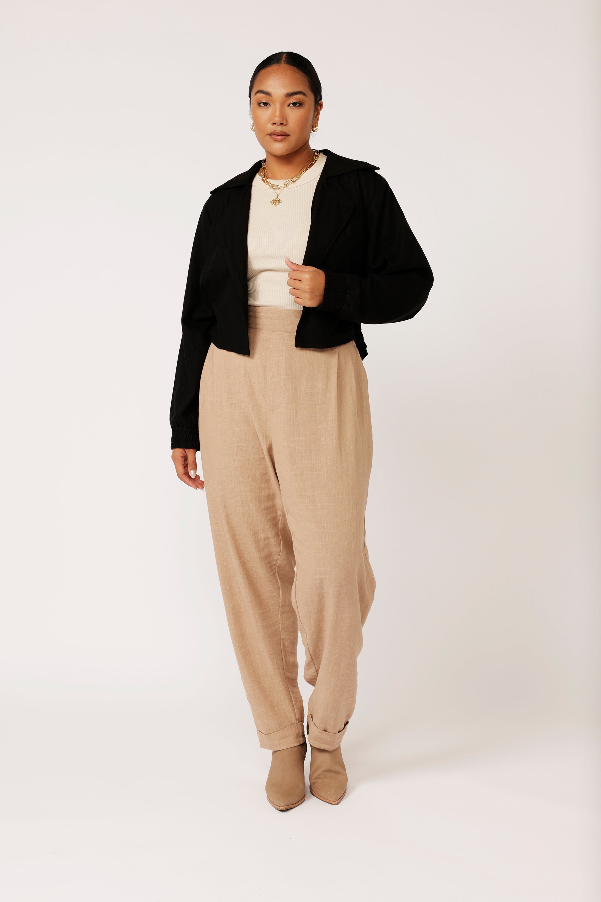 Biker Jacket | Black Linen - Saffron Road