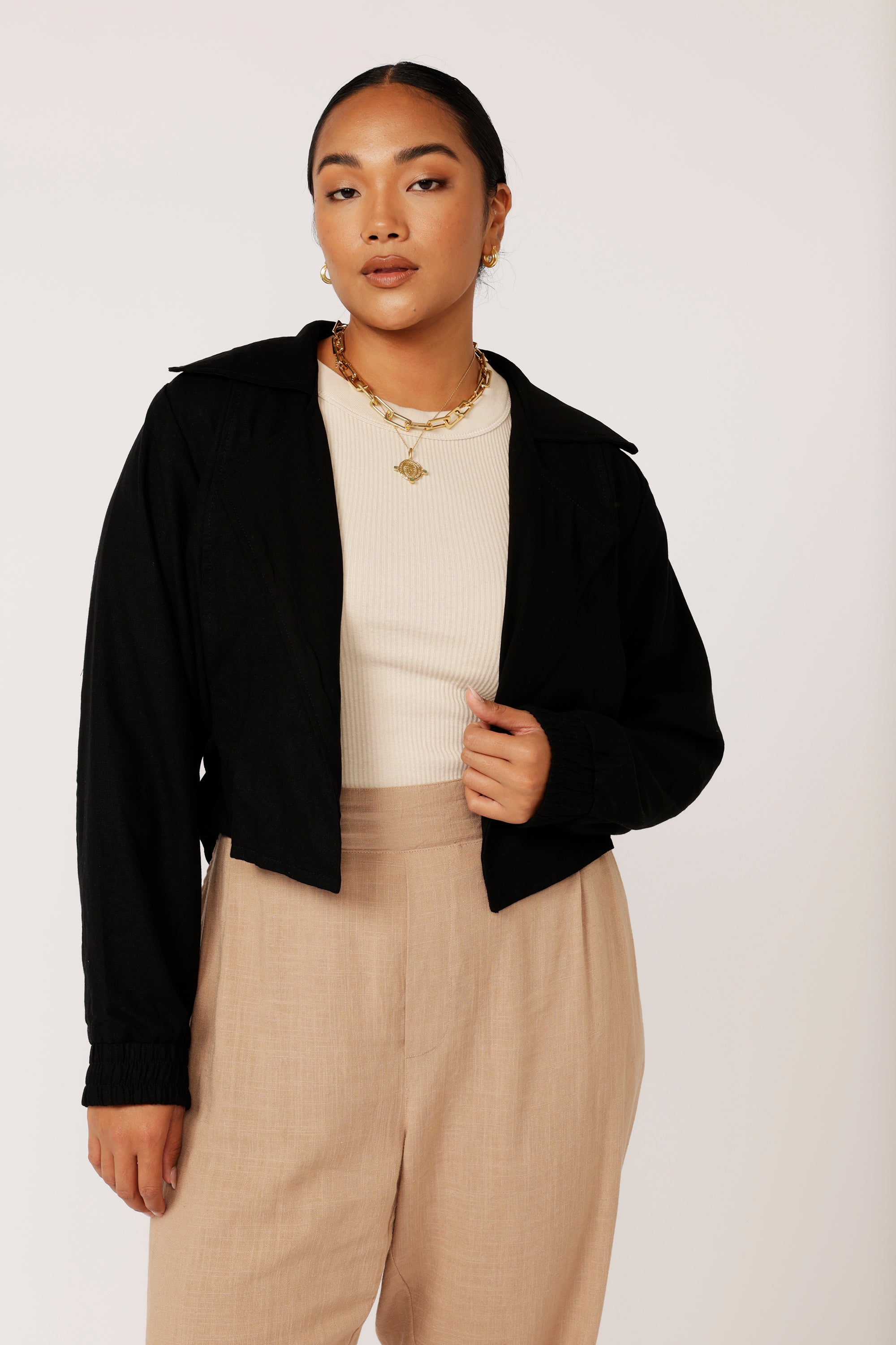 Biker Jacket | Black Linen - Saffron Road
