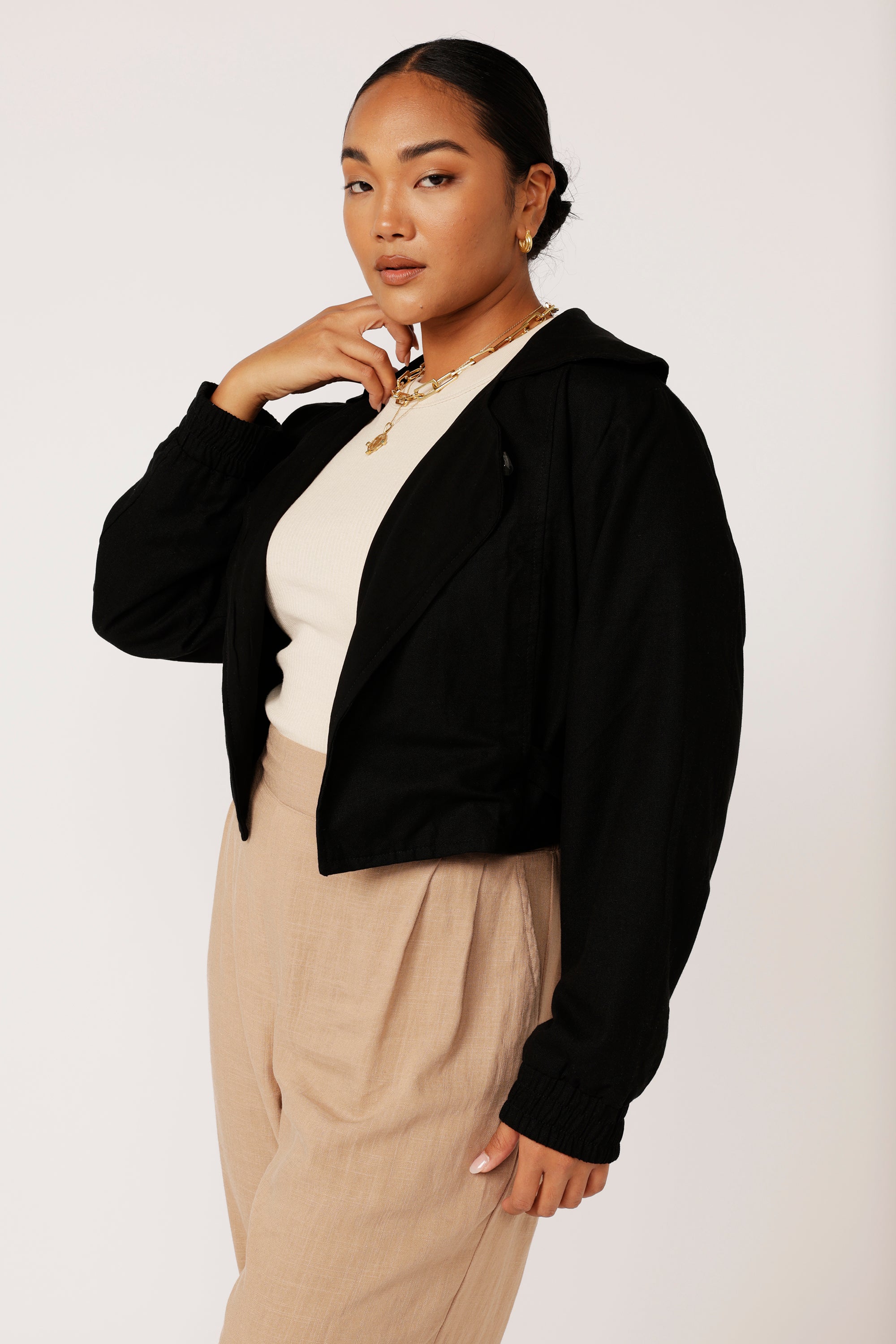 Biker Jacket | Black Linen - Saffron Road