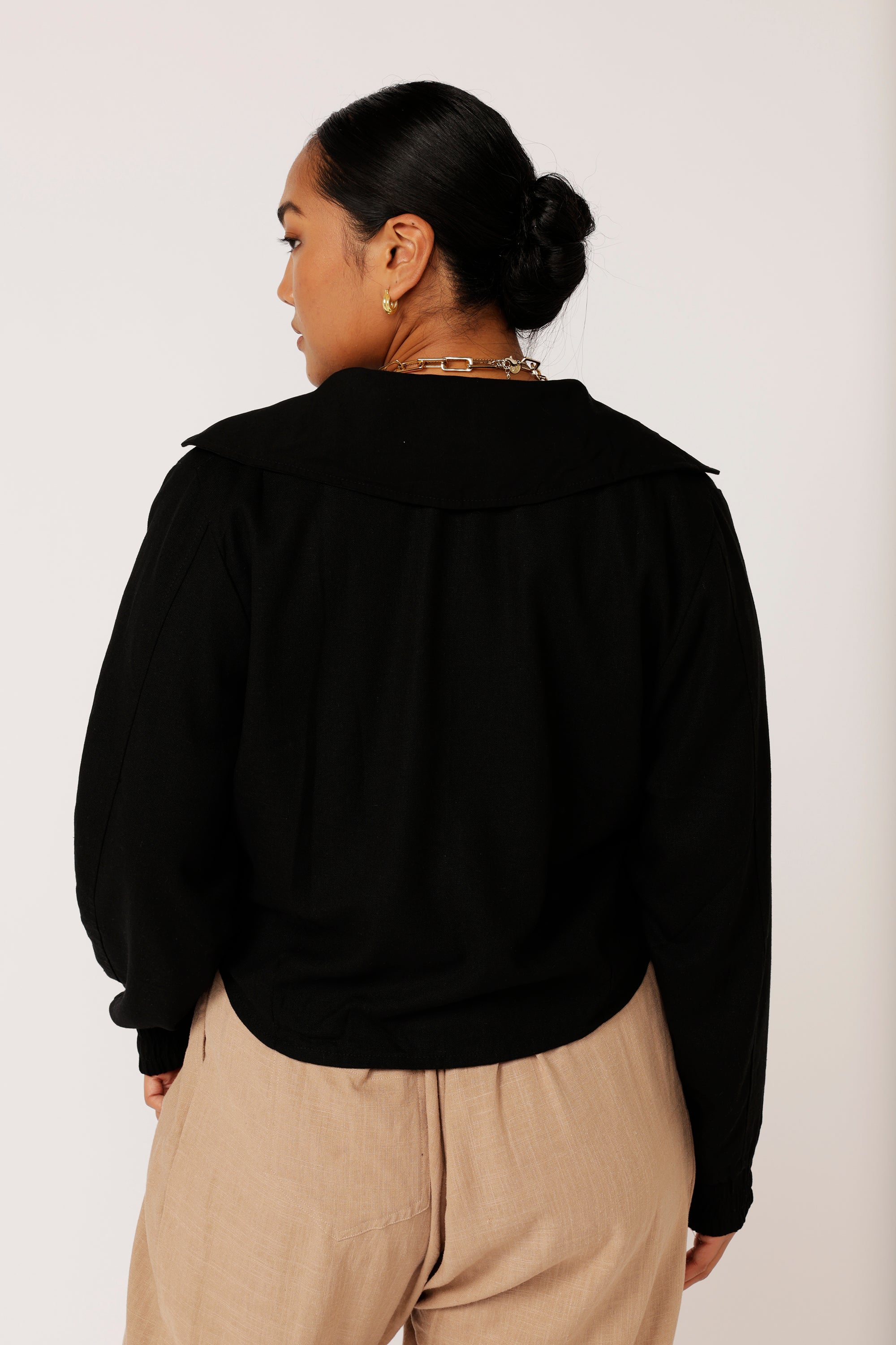 Biker Jacket | Black Linen - Saffron Road