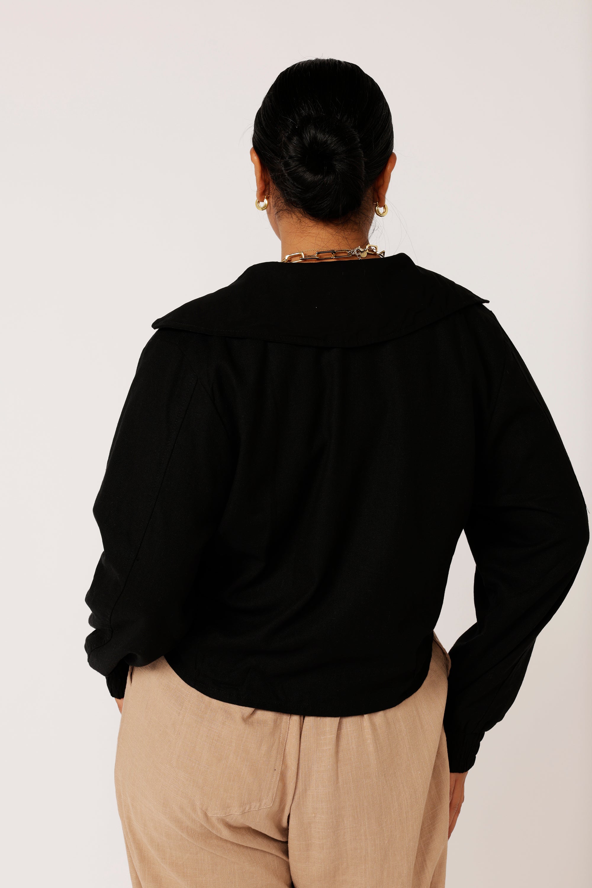 Biker Jacket | Black Linen - Saffron Road