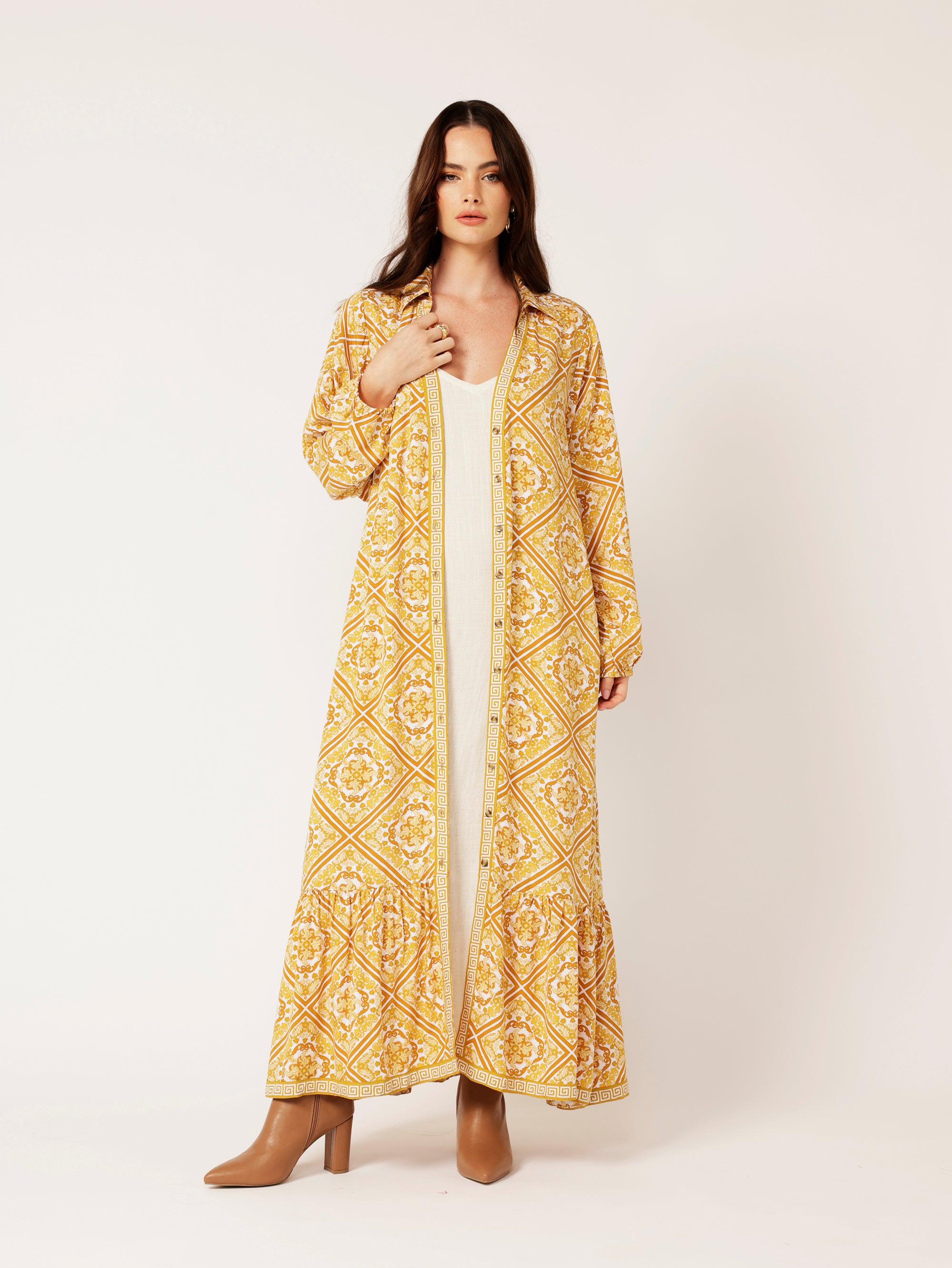 Bentley Shirt Dress MAXI | Golden Tile - Saffron Road