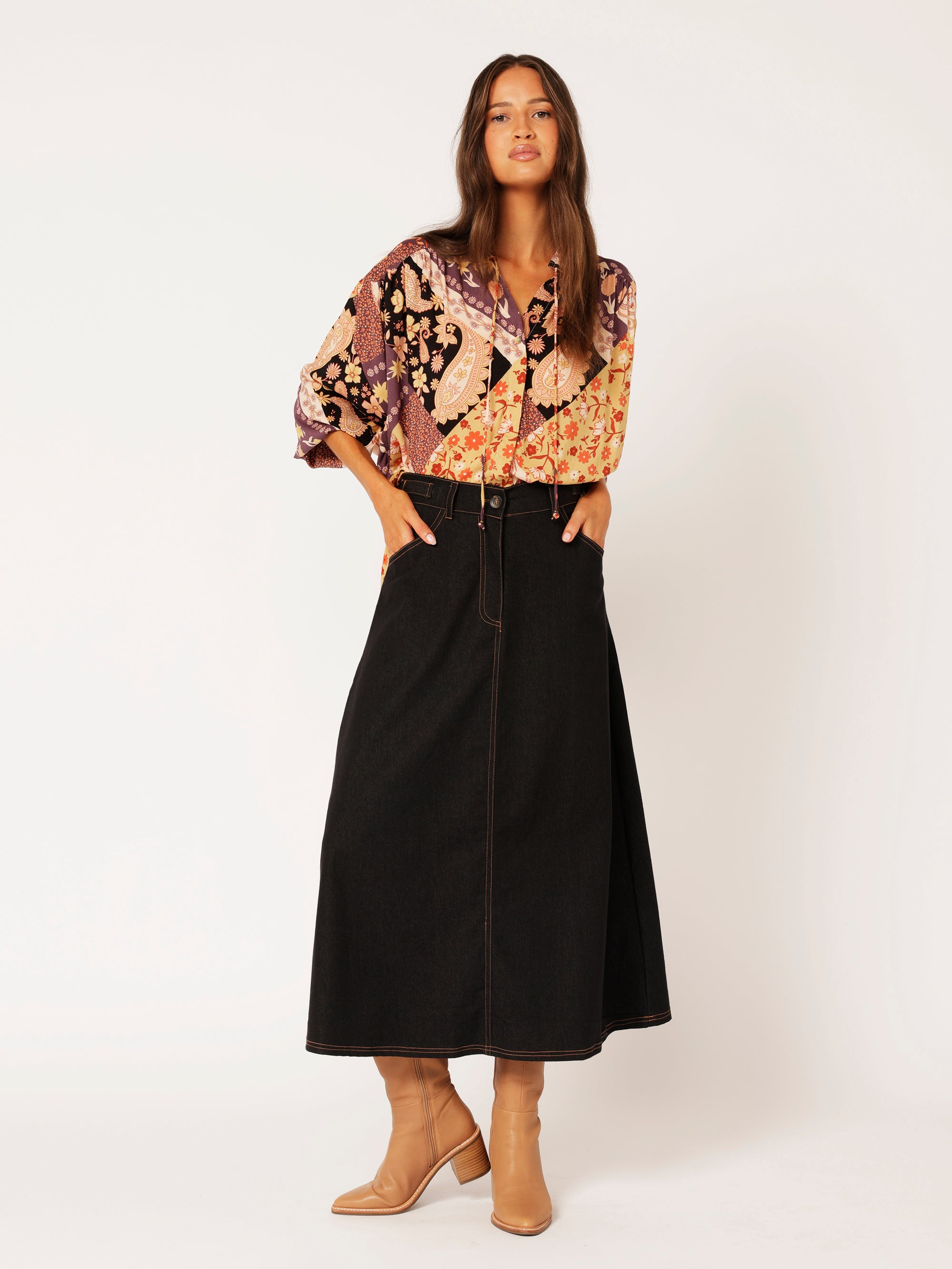 The Maxi Skirt | Black Denim - Saffron Road