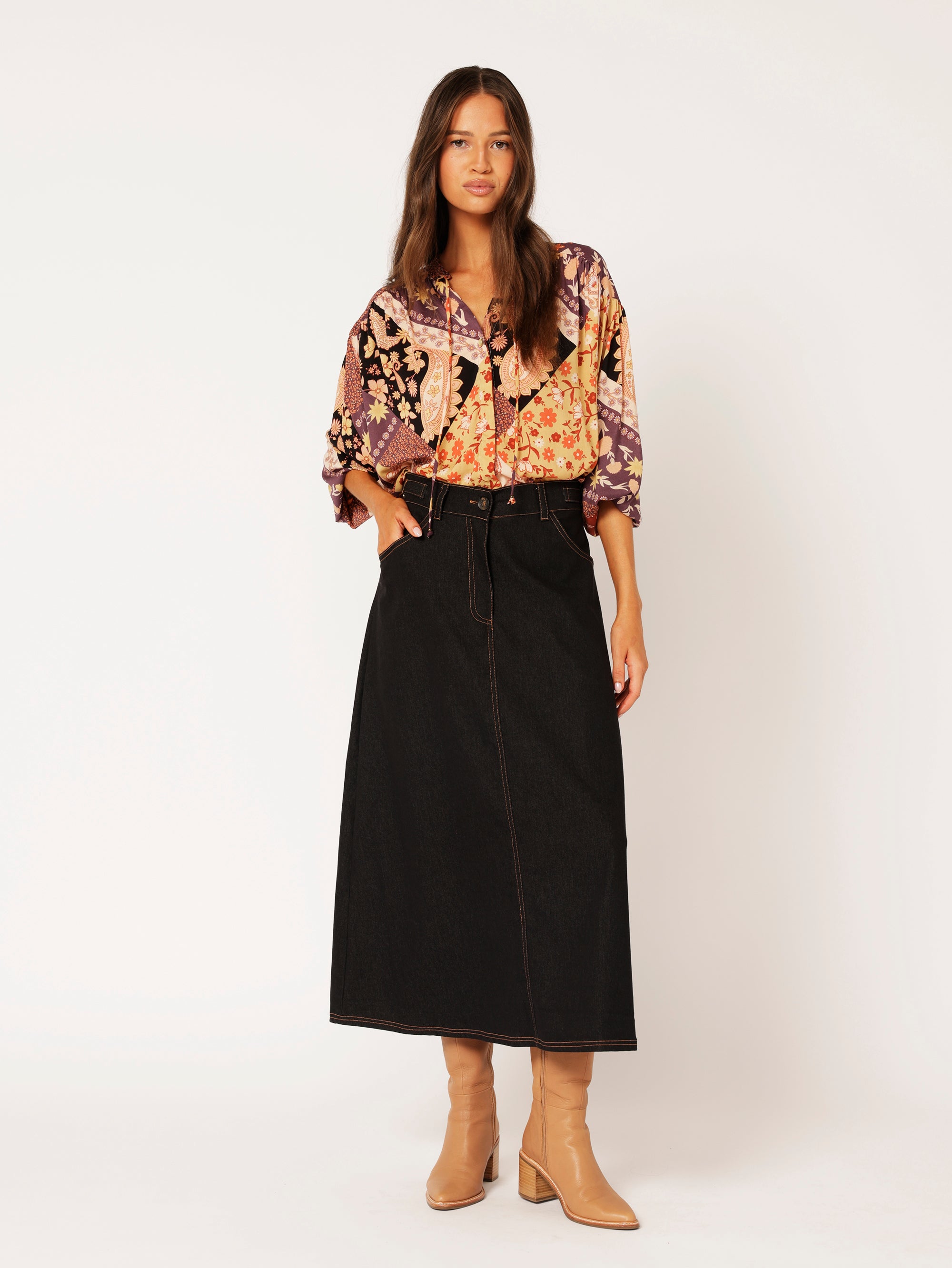 The Maxi Skirt | Black Denim - Saffron Road