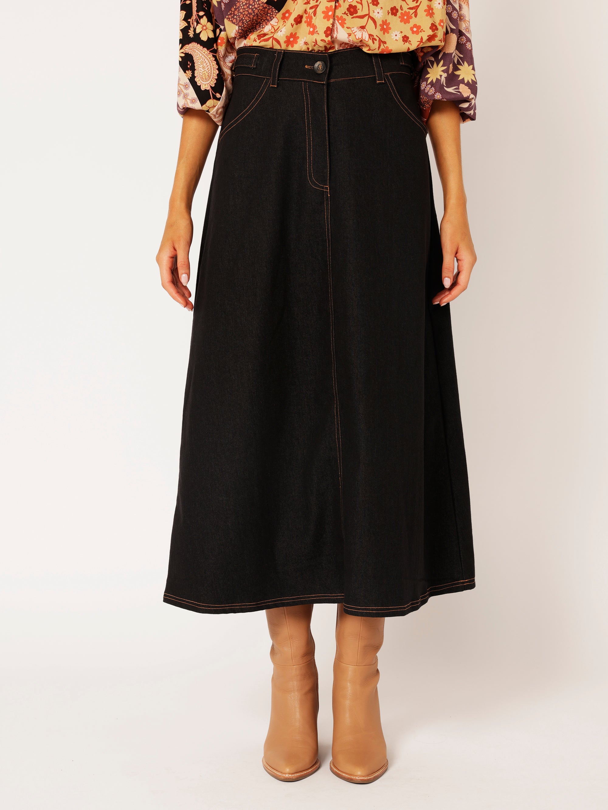 The Maxi Skirt | Black Denim - Saffron Road
