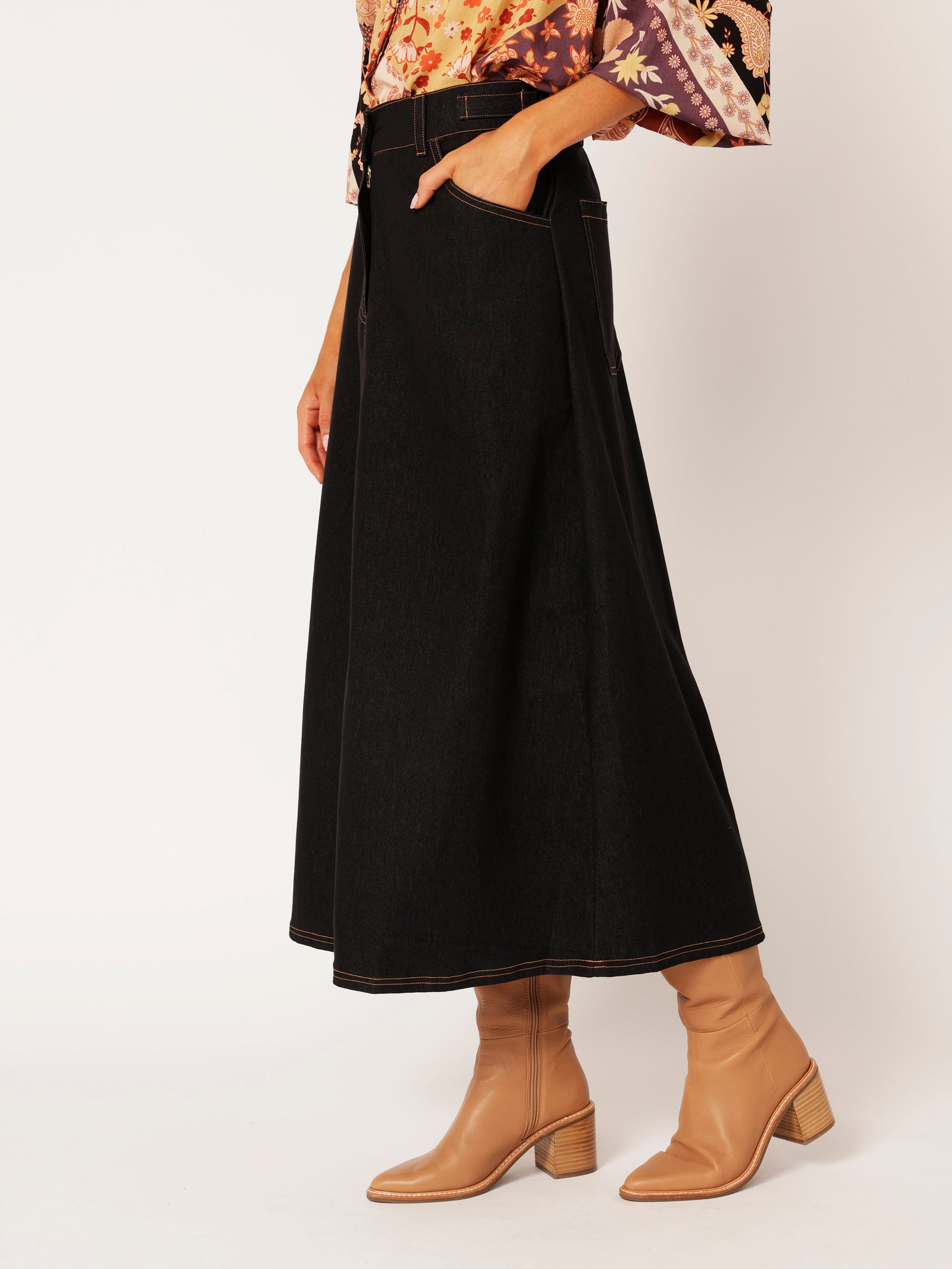 The Maxi Skirt | Black Denim - Saffron Road