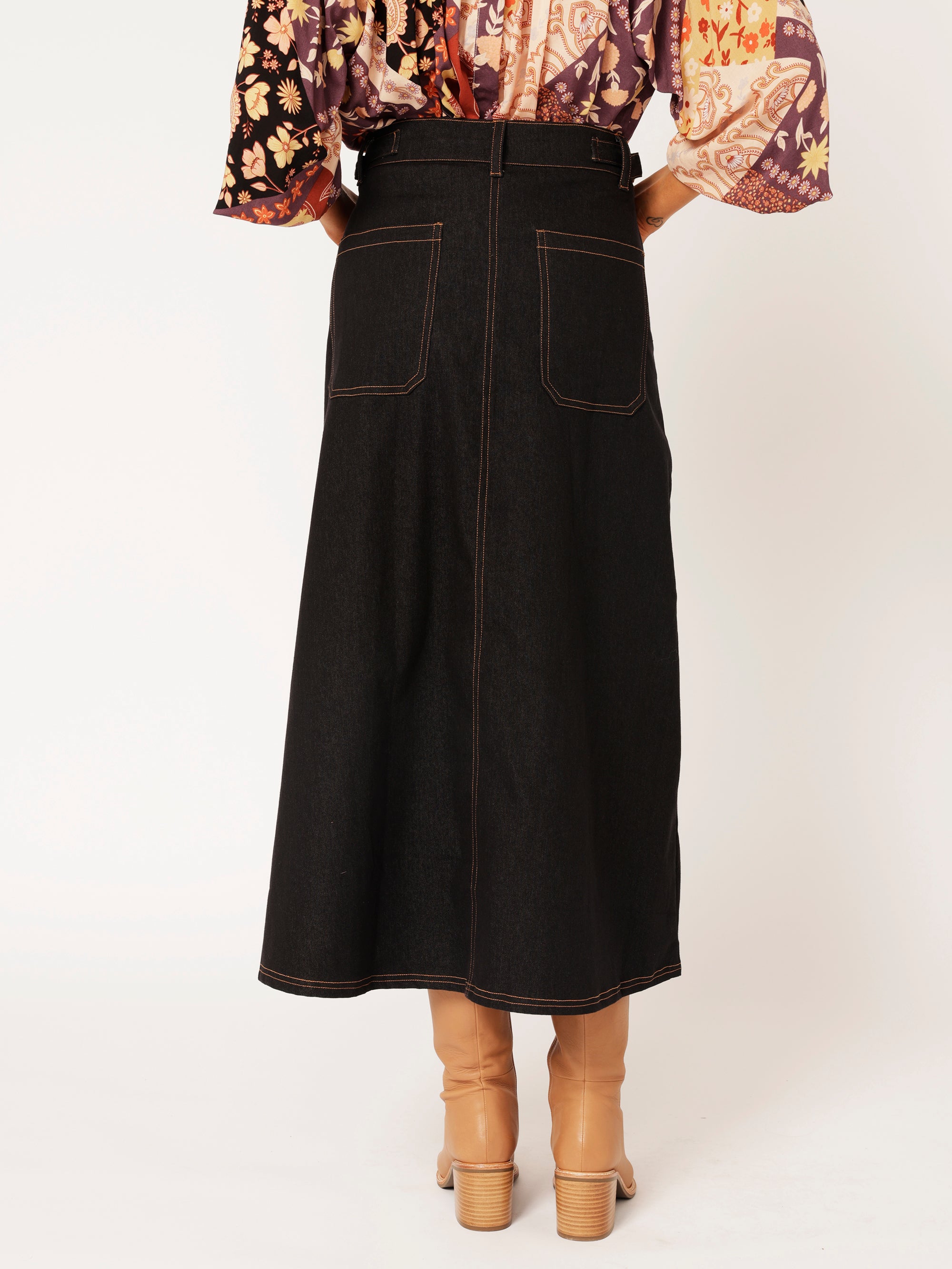The Maxi Skirt | Black Denim - Saffron Road