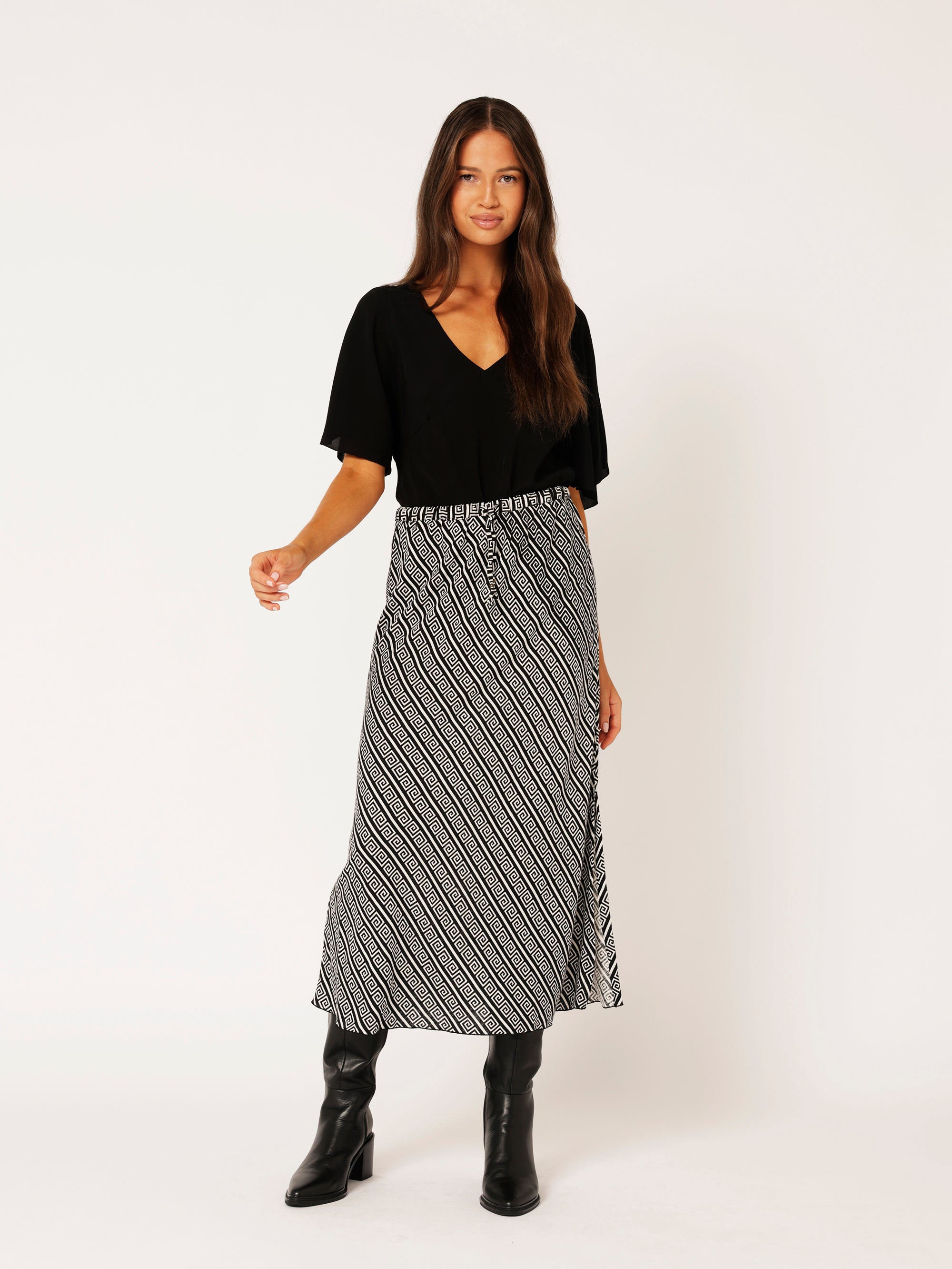 Bias Cut Skirt | Monochrome Border - Saffron Road