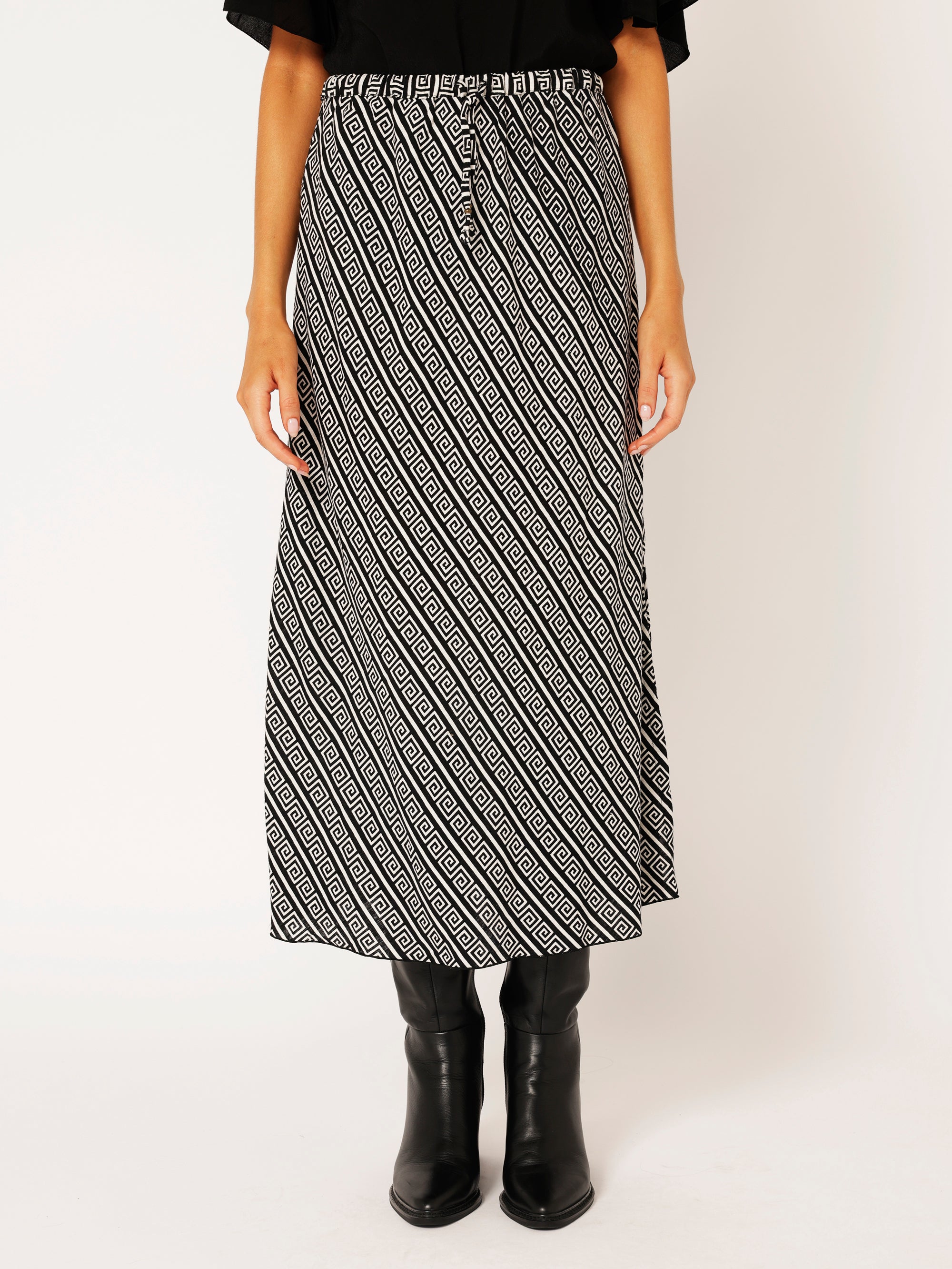 Bias Cut Skirt | Monochrome Border - Saffron Road