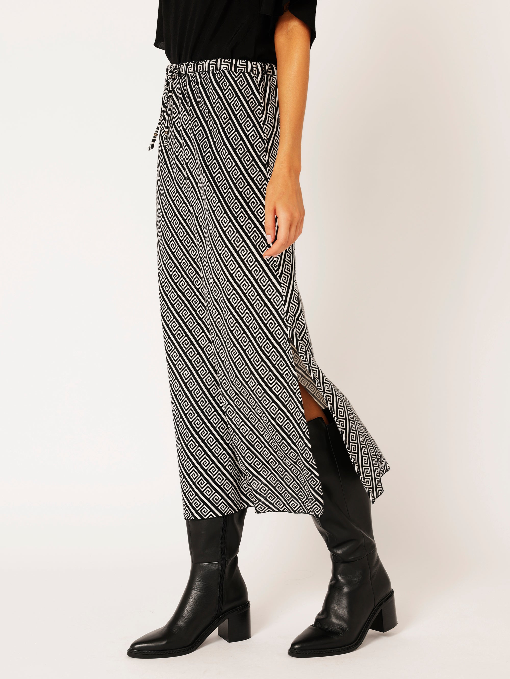 Bias Cut Skirt | Monochrome Border - Saffron Road