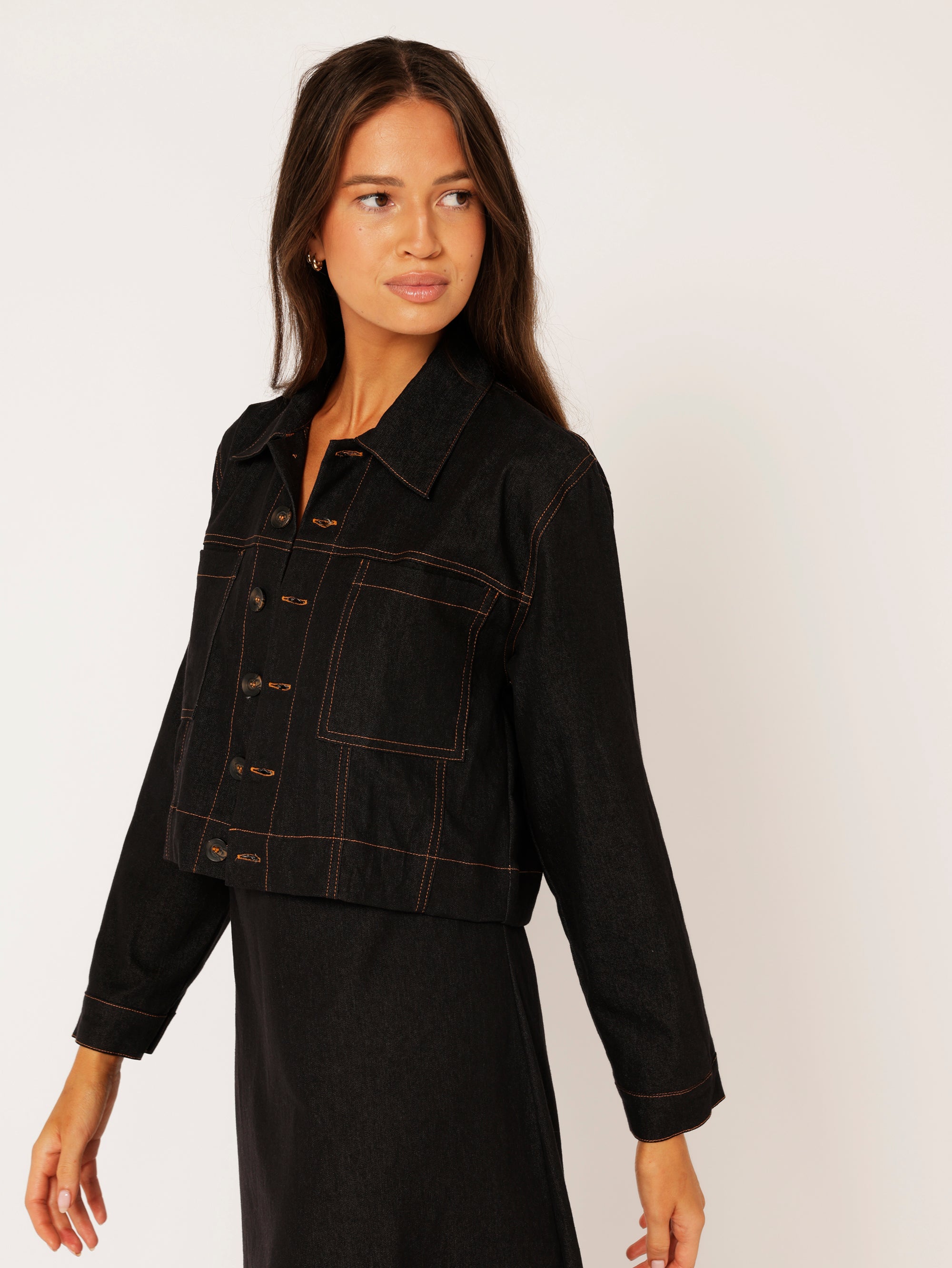 Vegas Jacket CROPPED | Black Denim - Saffron Road