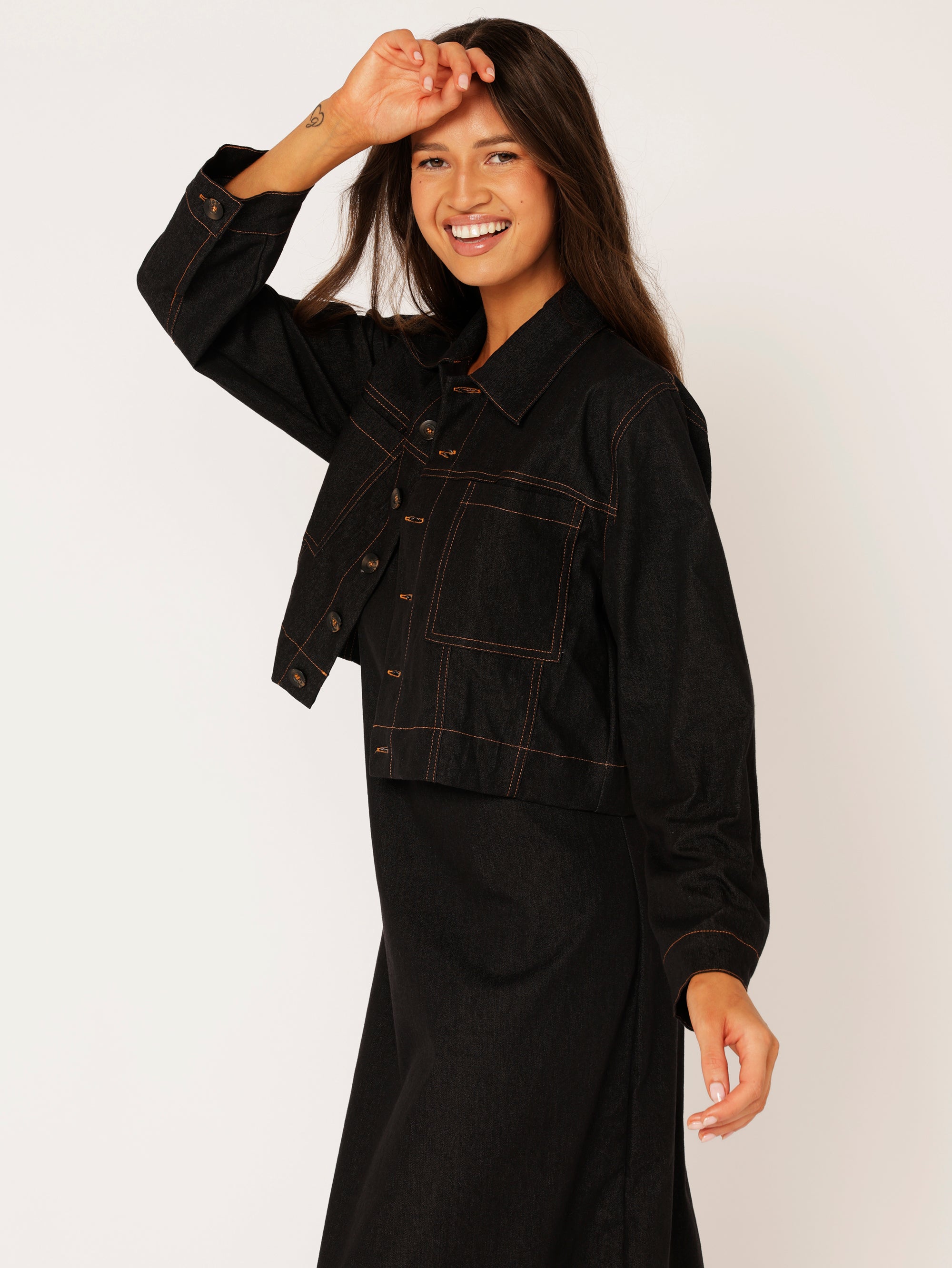 Vegas Jacket CROPPED | Black Denim - Saffron Road
