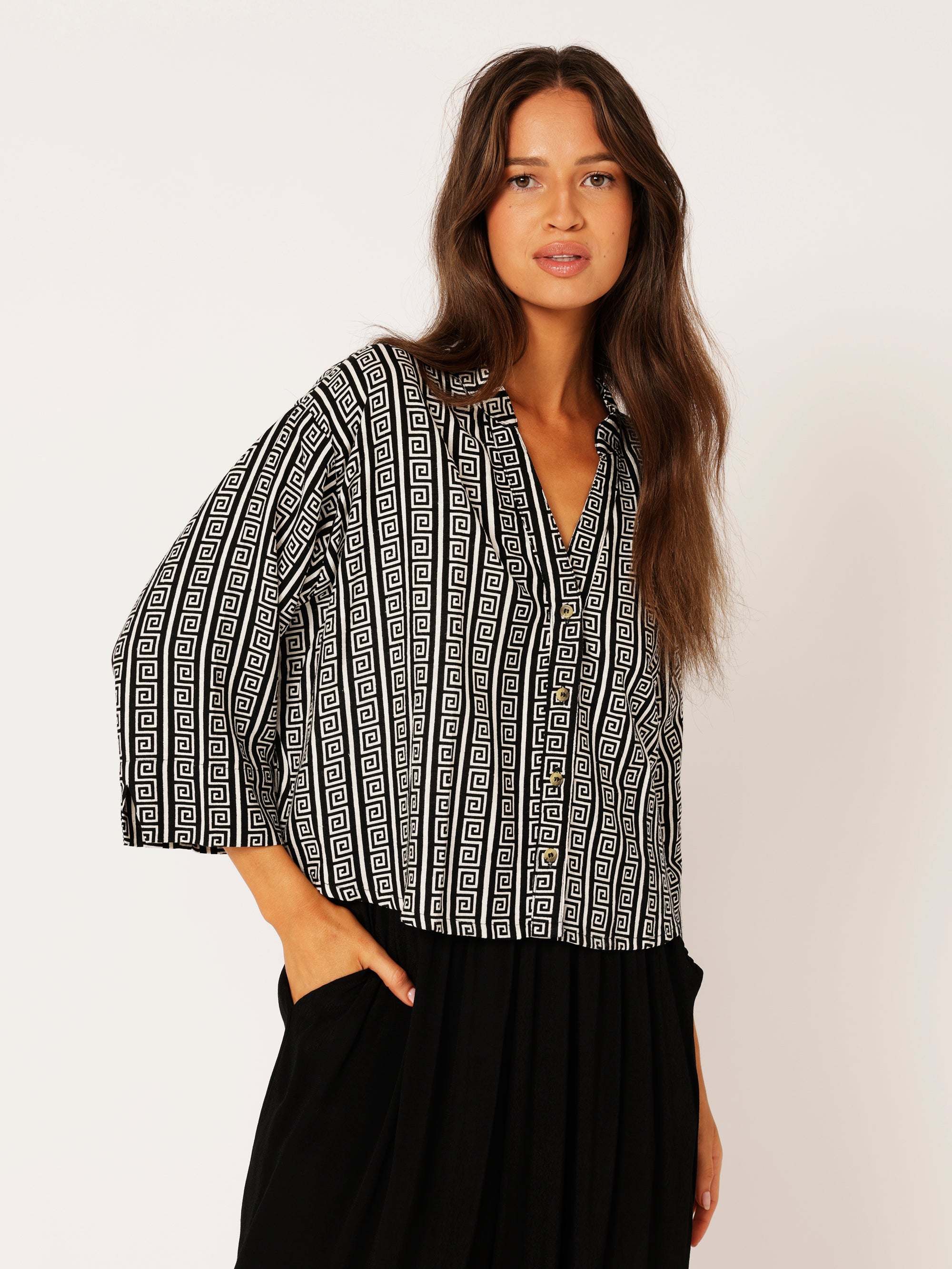 Mini Maple Shirt | Monochrome Border - Saffron Road