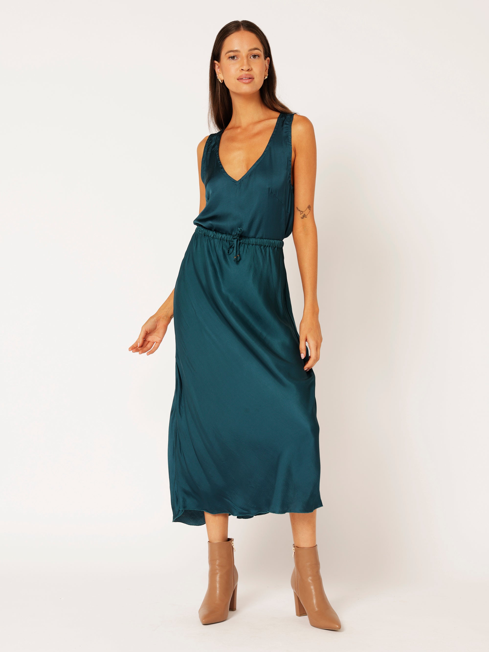 Bias Cut Skirt | Satin | Teal - Saffron Road