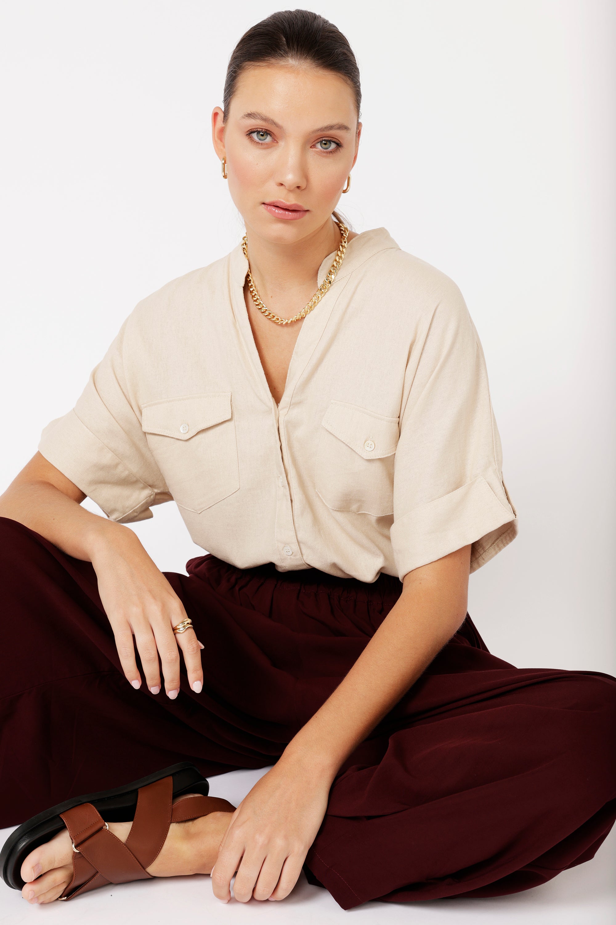 Madison Shirt | Natural | Viscose Linen - Saffron Road