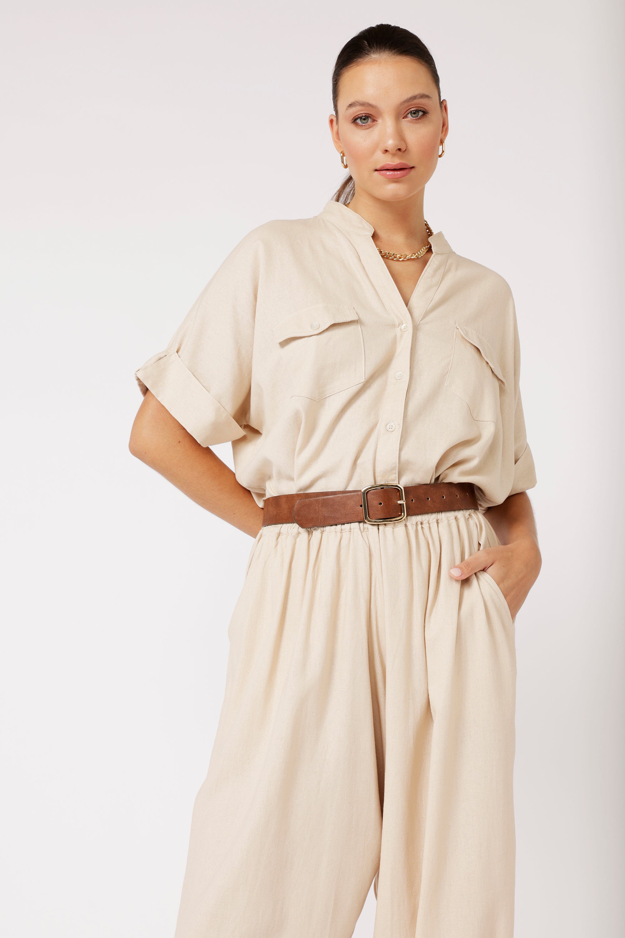 Madison Shirt | Natural Linen - Saffron Road