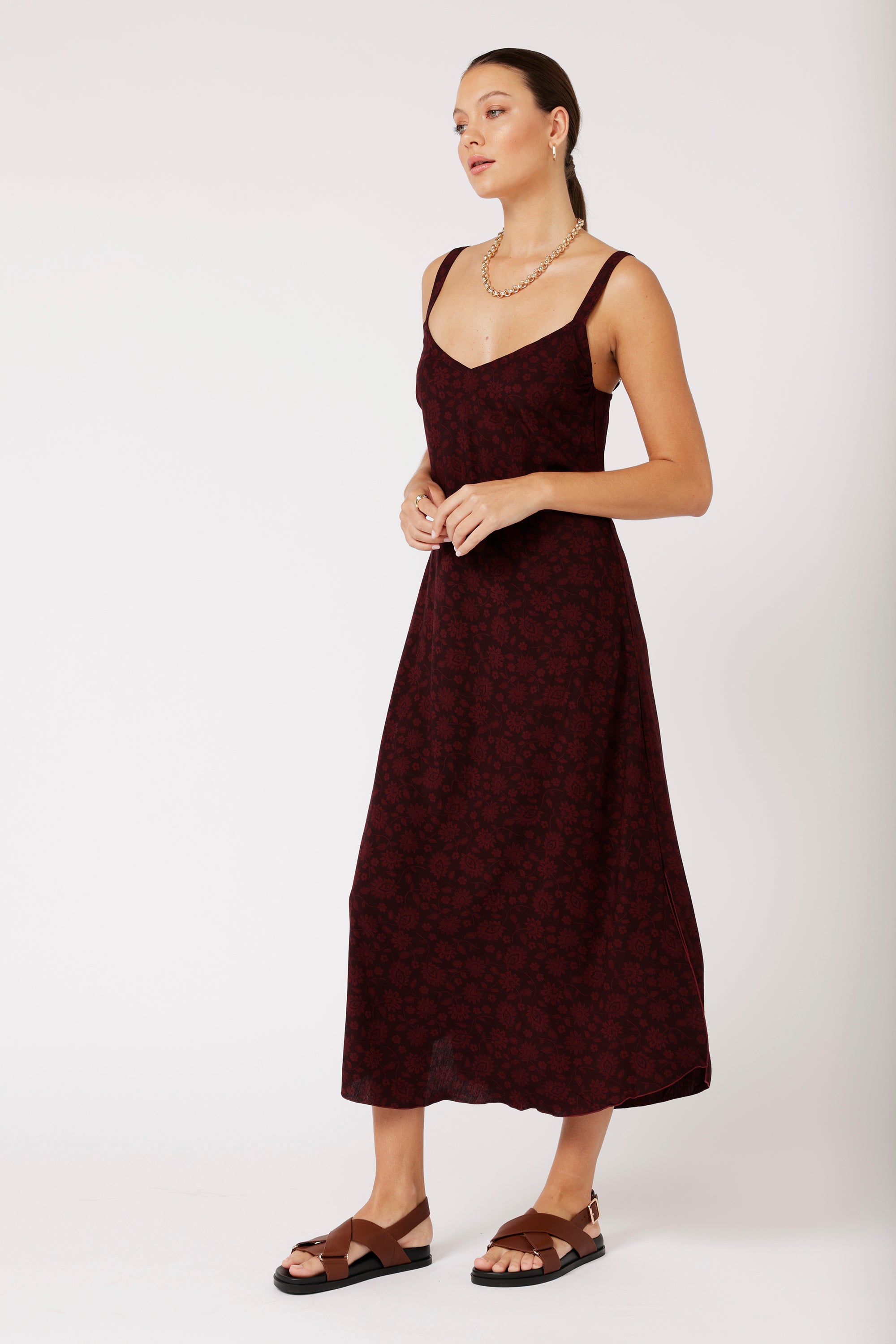 Slip Dress MAXI | Plum Flower - Saffron Road